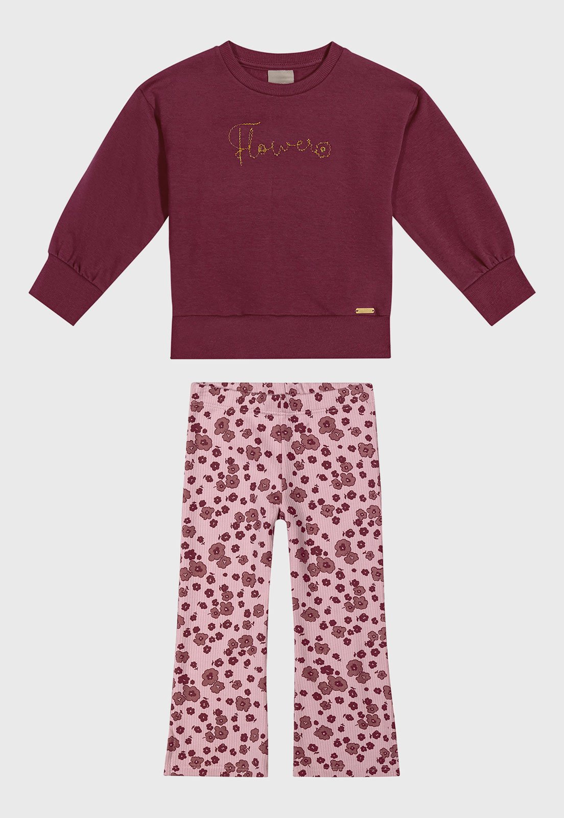 Infantil - Conjunto Coloritta Estampa Floral Vinho