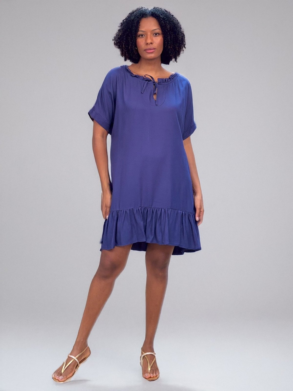 Vestido curto amplo gola princesa Azul Marinho