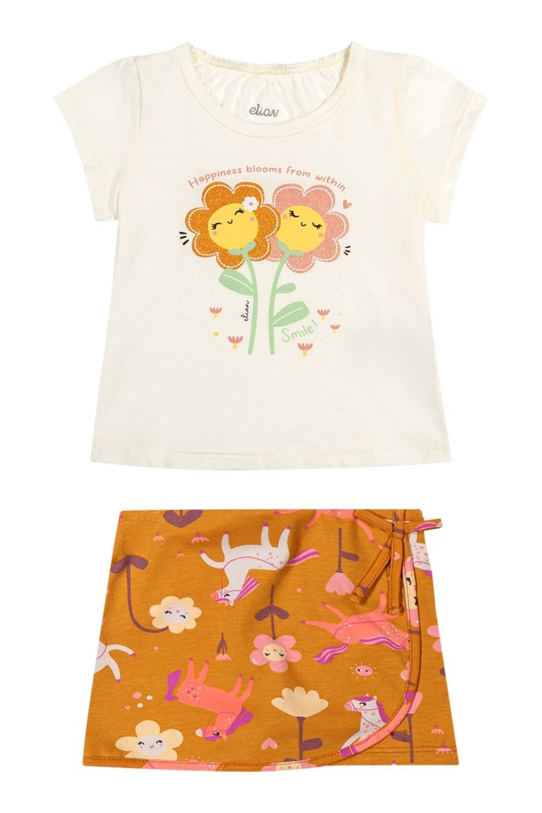 Infantil - Conjunto Menina Flor Glitter Elian Bege