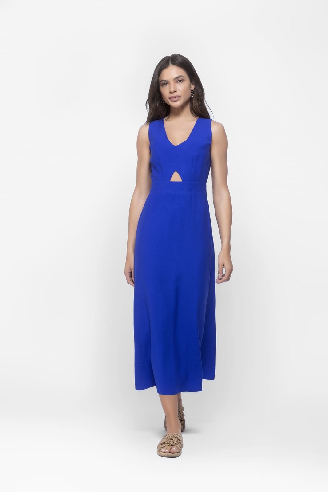 Vestido Midi Lemmut Decote V e Costas Abertas Azul Royal
