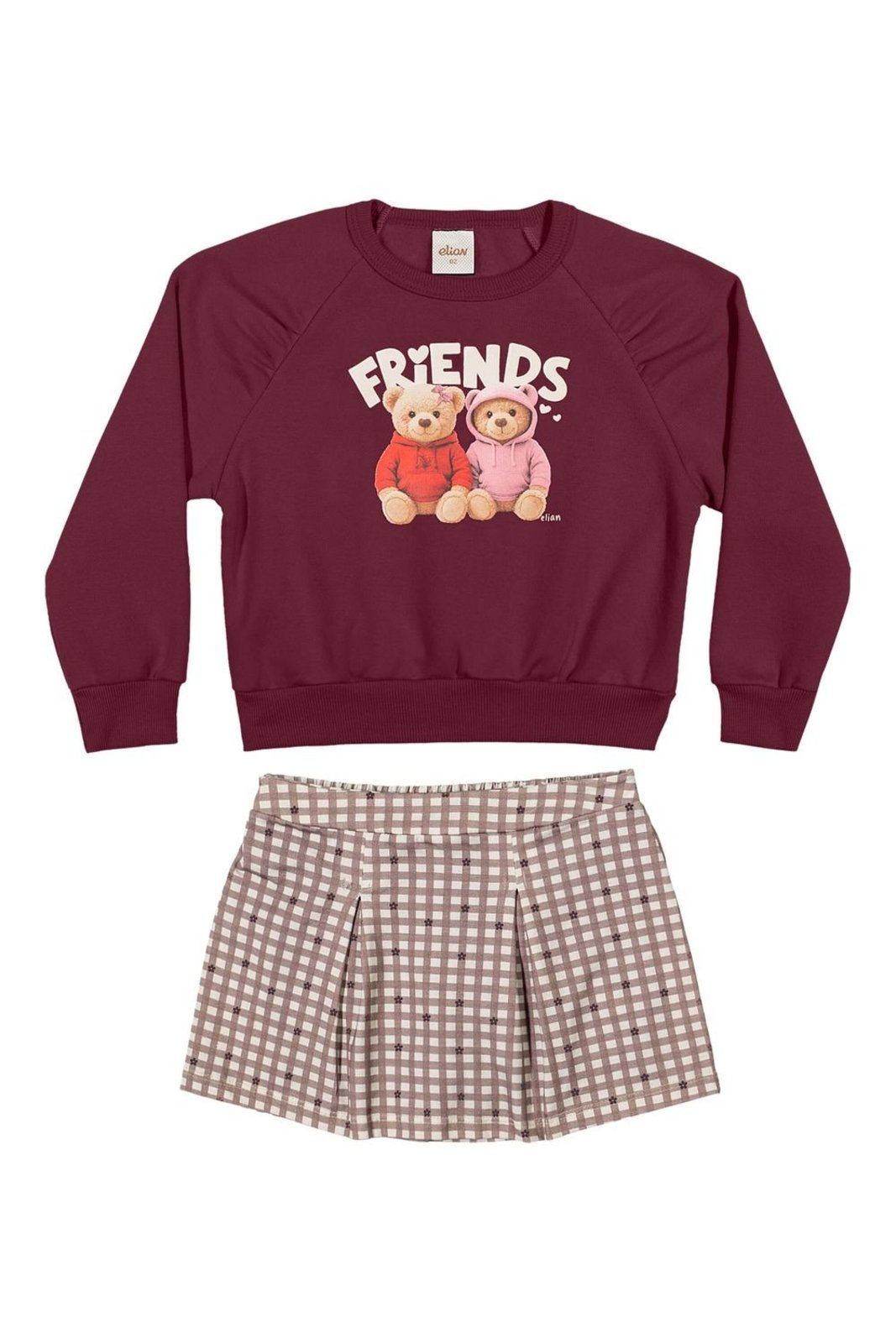 Infantil - Conjunto Menina Xadrez Ursinhos Elian Vermelho