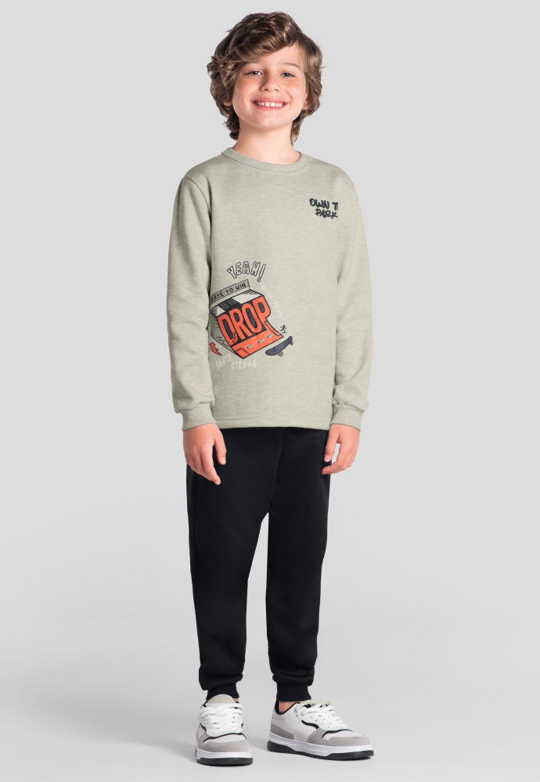 Infantil - Conjunto Brandili Estampado Cinza e Preto