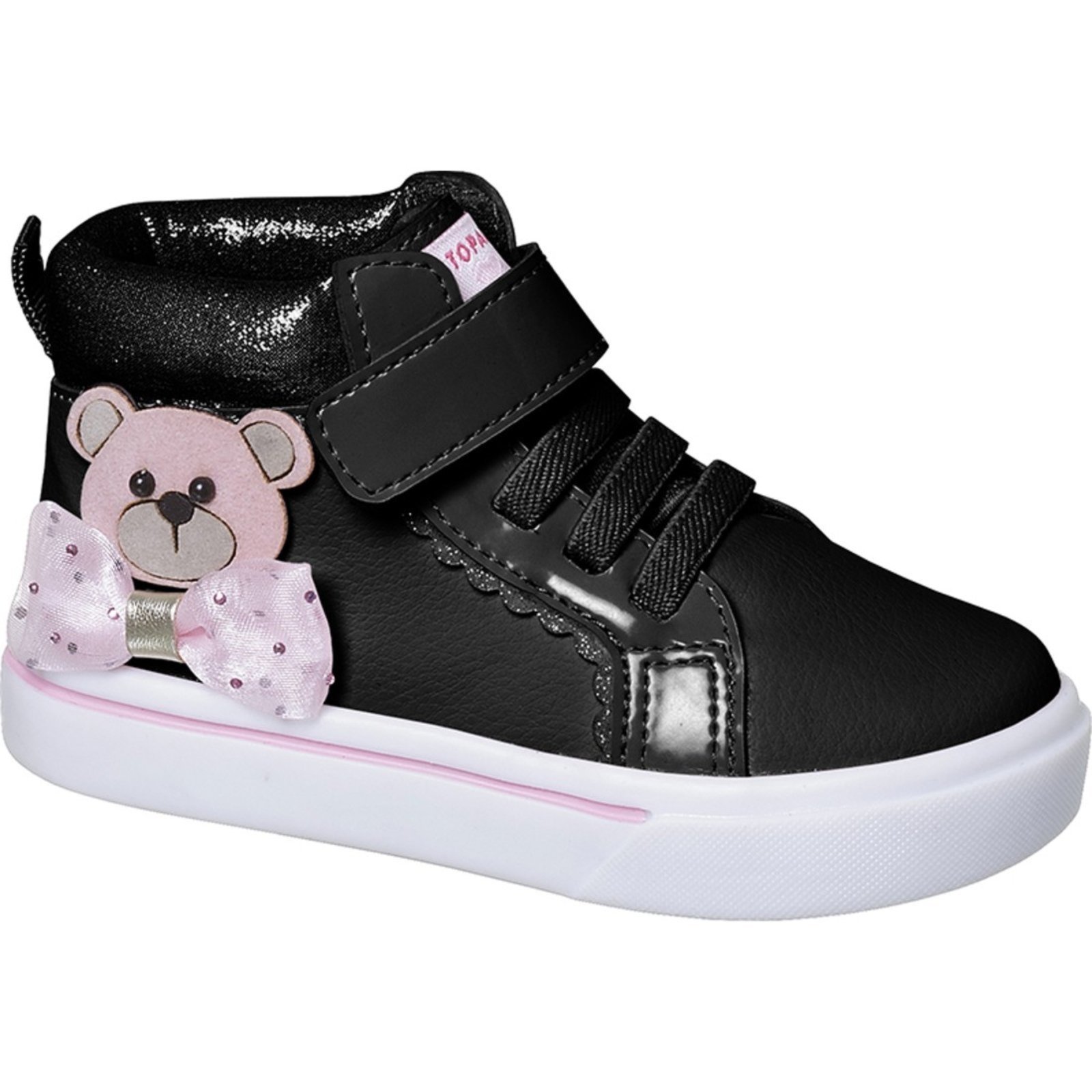 Infantil – Tênis Ortopasso Happy Menina Cano Alto Sola Reta Macia Leve Confortável Urso Laçinho