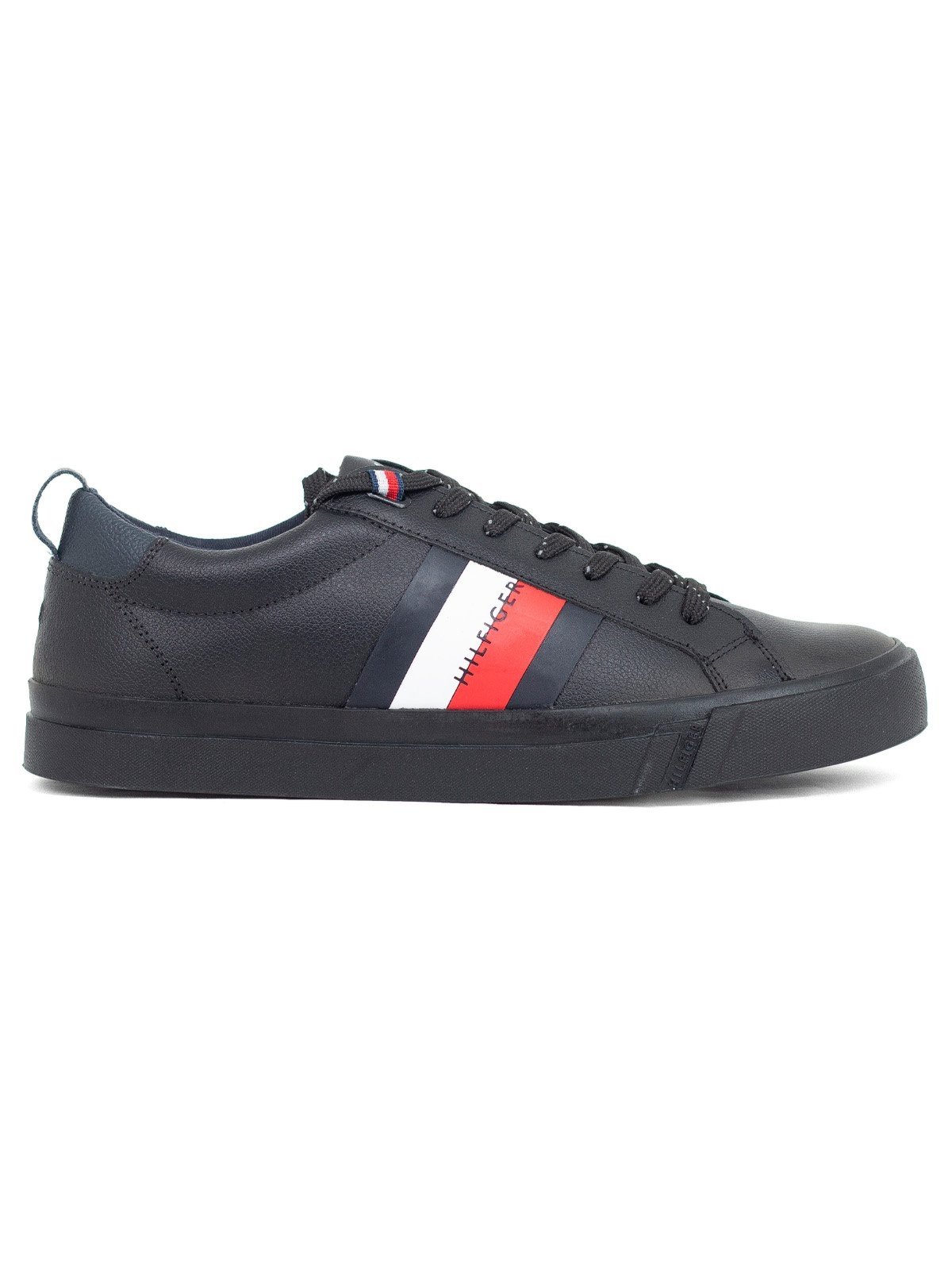 Tênis Masculino Tommy Hilfiger Casual Dino 9A Bandeira Couro Clássico Preto Black