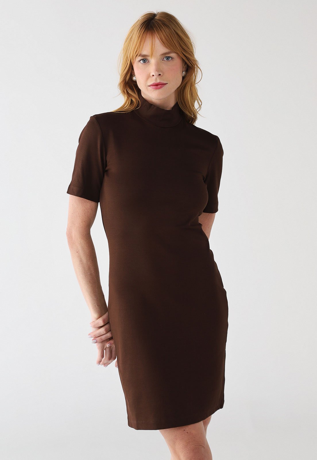 Vestido Forum Curto Gola Alta Marrom