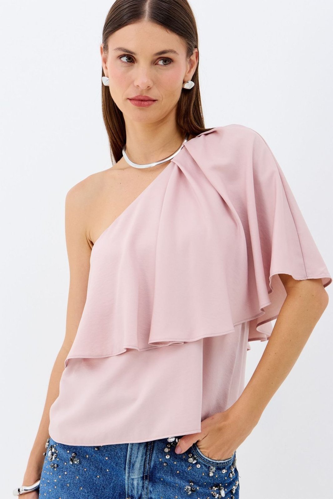 Vista 3 Blusa Assimétrica com Babado ACT FEMININO preto ACT FEMININO preto