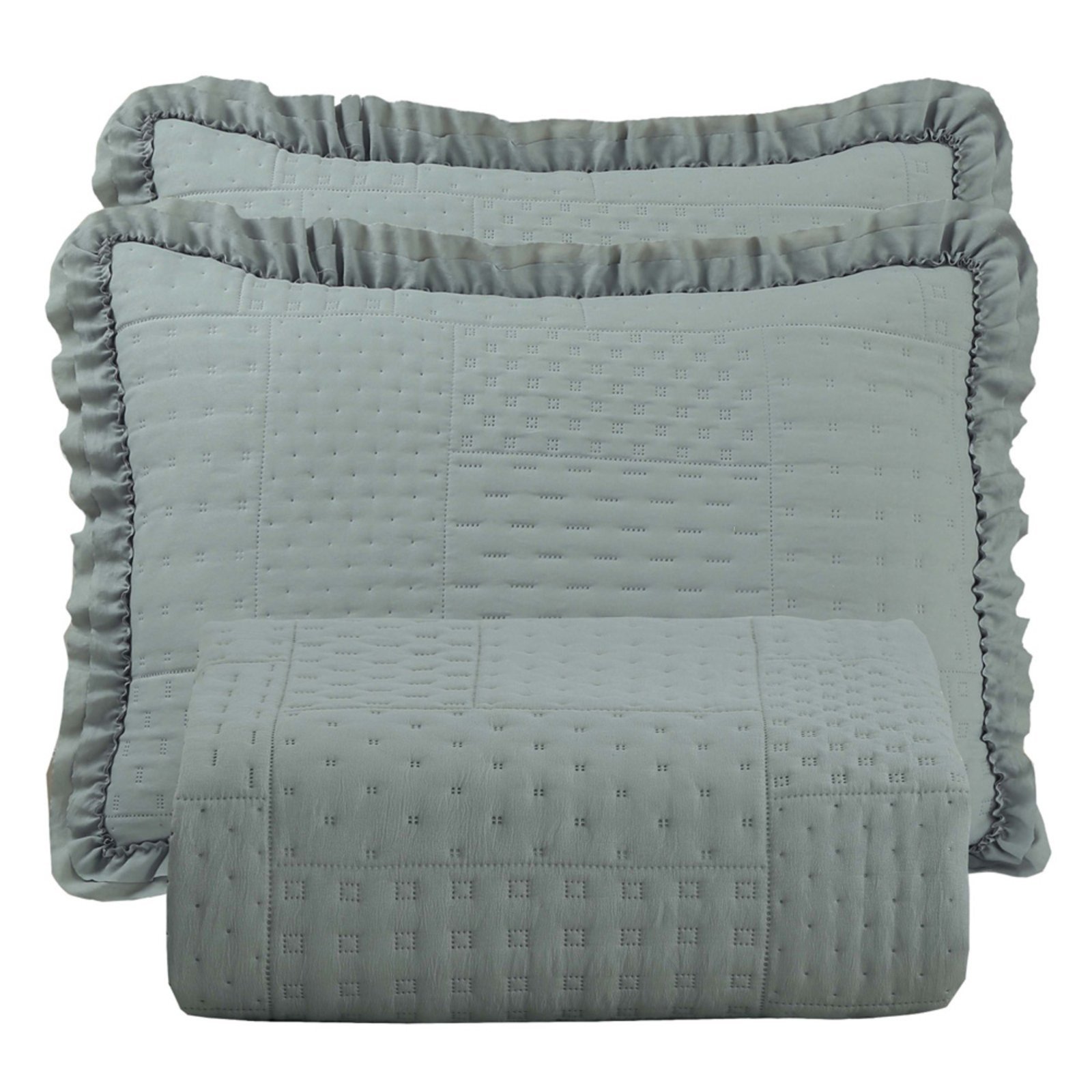 Kit Cobre Leito Colcha Casa Scarpa Maison Queen c/ Babado Percal 300 Fios 3 Peças - Cinza