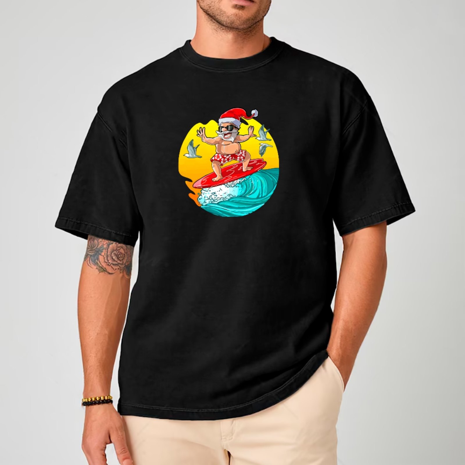 Vista 2 Camiseta Ousy Oversized Noel Surfando Natal Unissex marrom ousy marrom