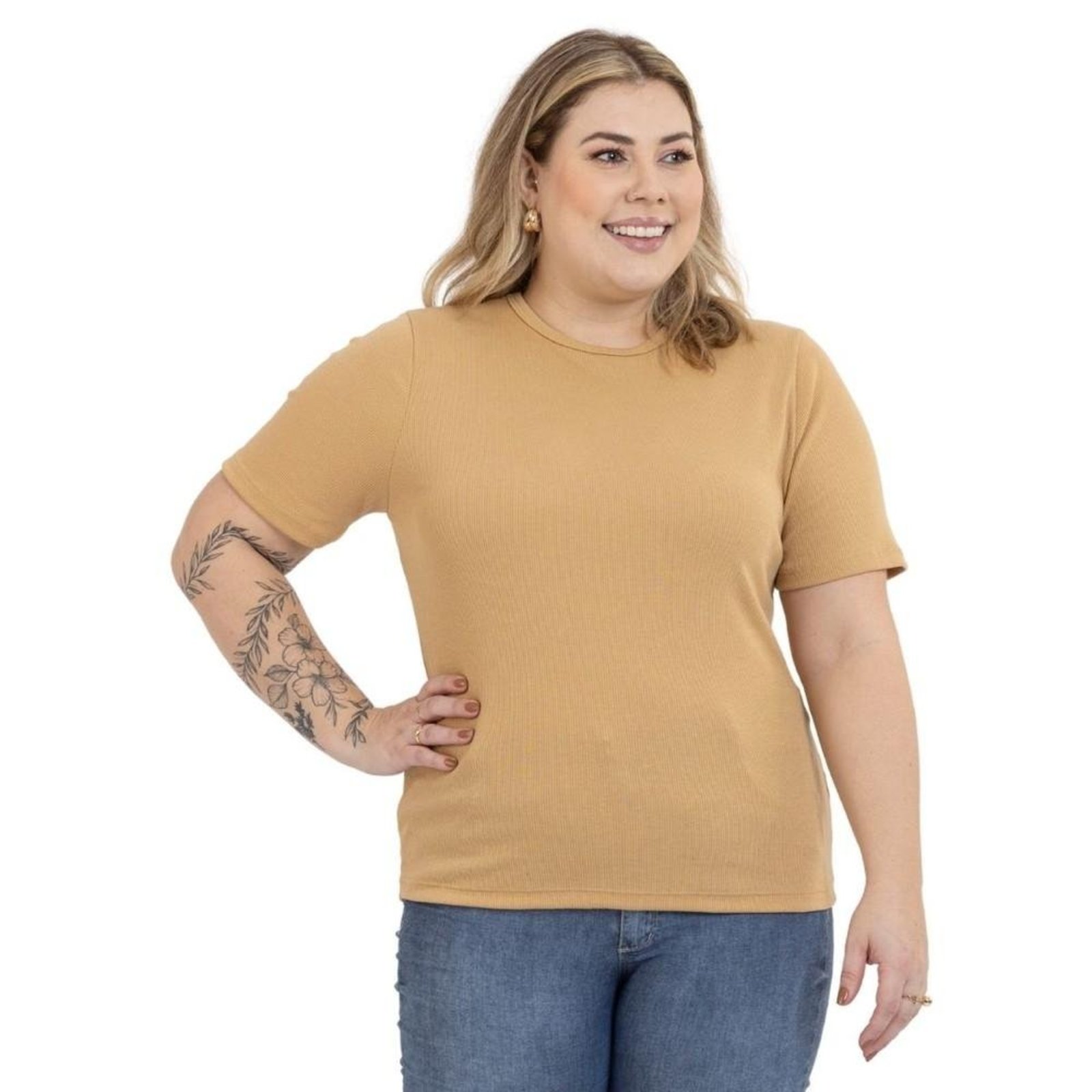 Blusa Plus Size Feminina Ribana Canelada Confortável Básica
