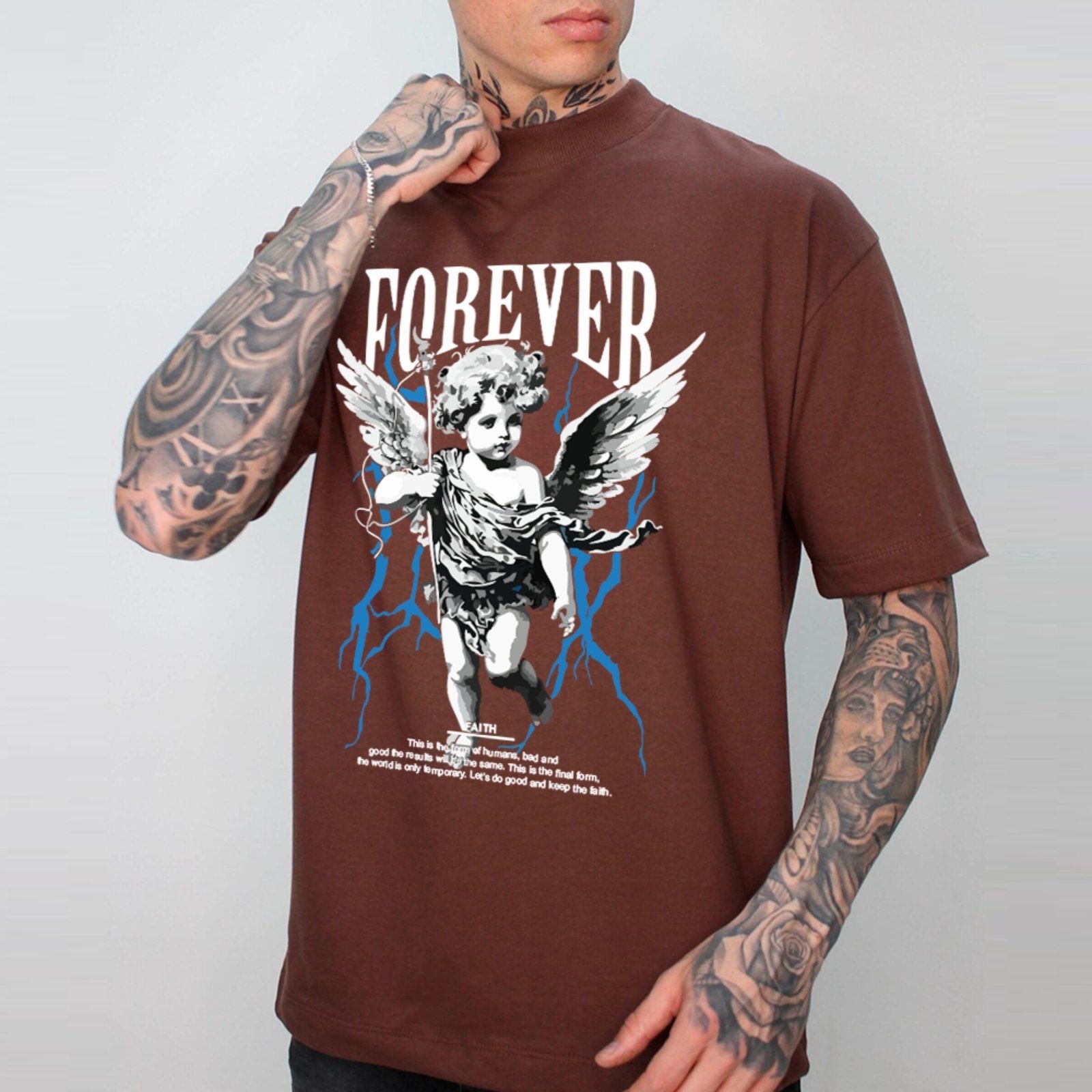 Camiseta Ousy Unissex Anjo Forever Design Exclusivo Premium Streetwear Oversized Marrom