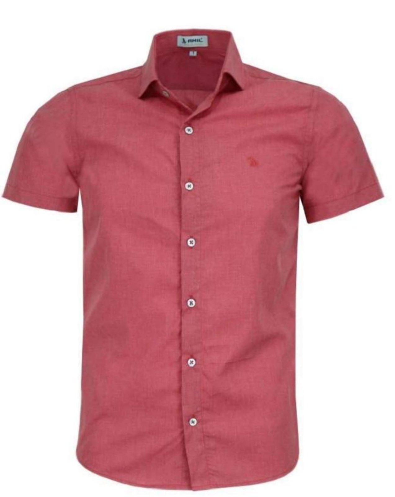 Camisa Social Amil Slim Voltorb Poliéster/Algodão Manga Curta Casual Rubi