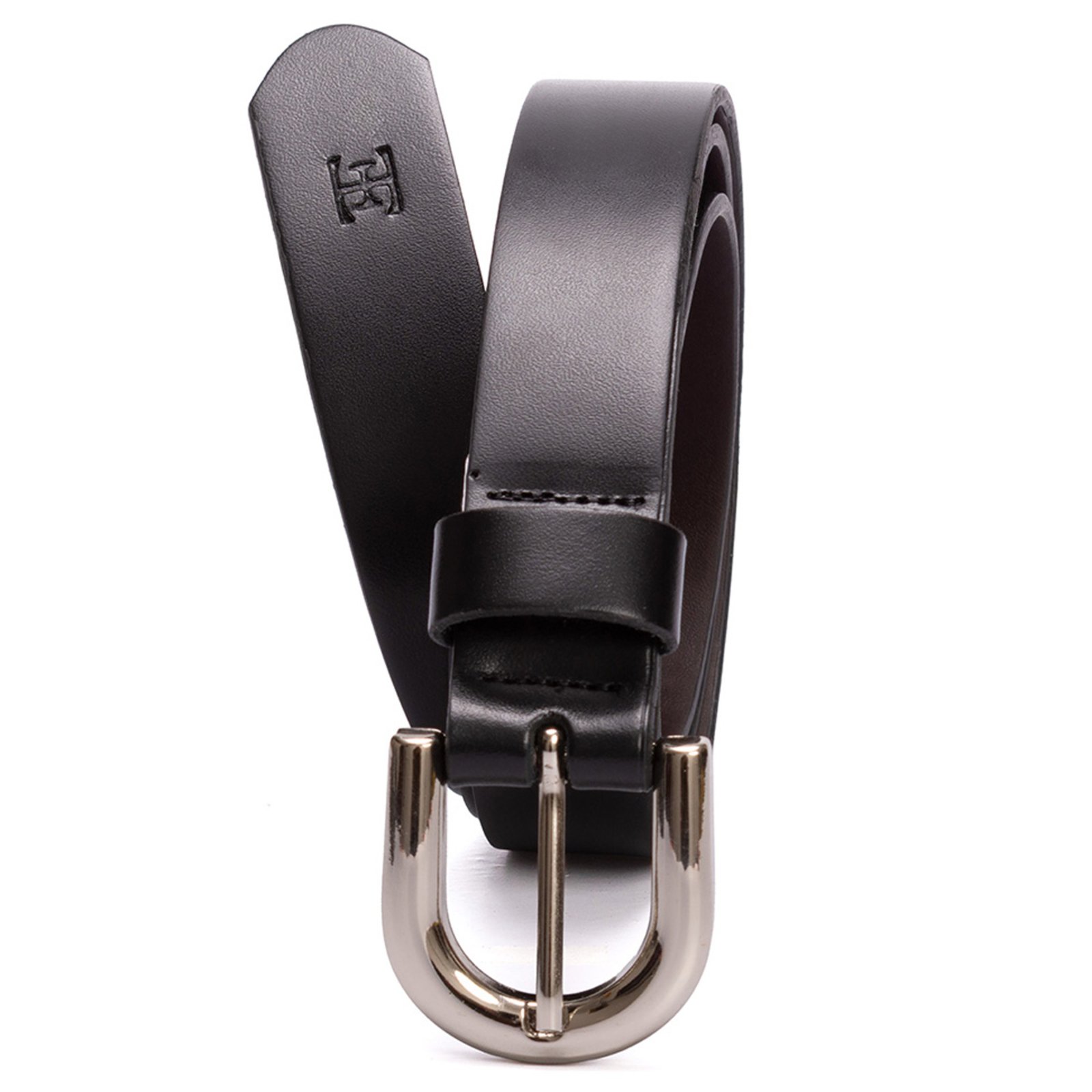 Cinto feminino em couro com fivela niquel na cor preto