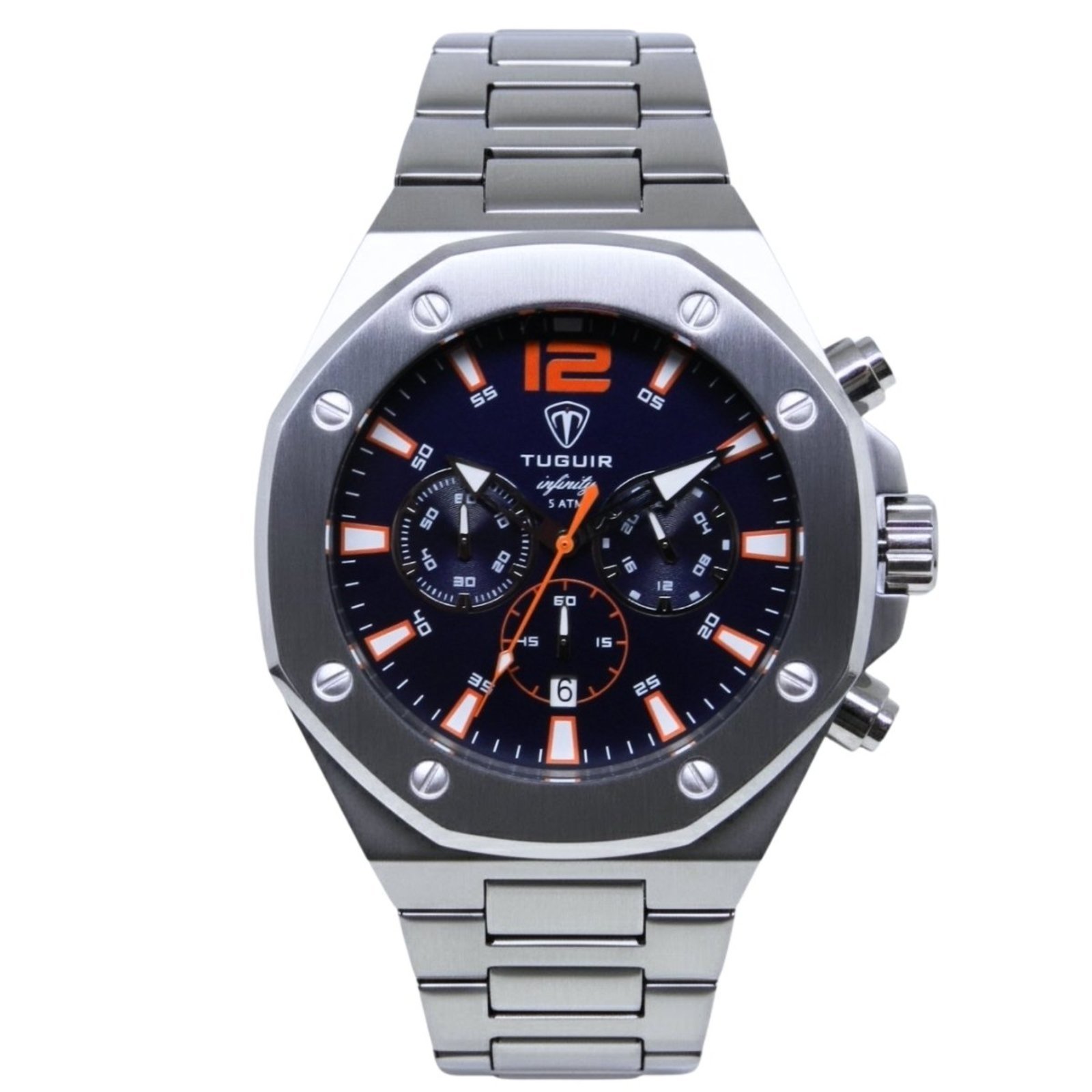 Relógio Cronógrafo Masculino de Aço Tuguir Analógico Infinity GCS-1271 Prata e Azul