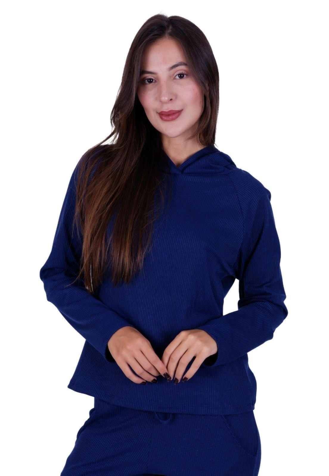 Blusa de Inverno Manga Longa Terra e Mar Casaco Canelado Feminino Comfy Esther Marinho