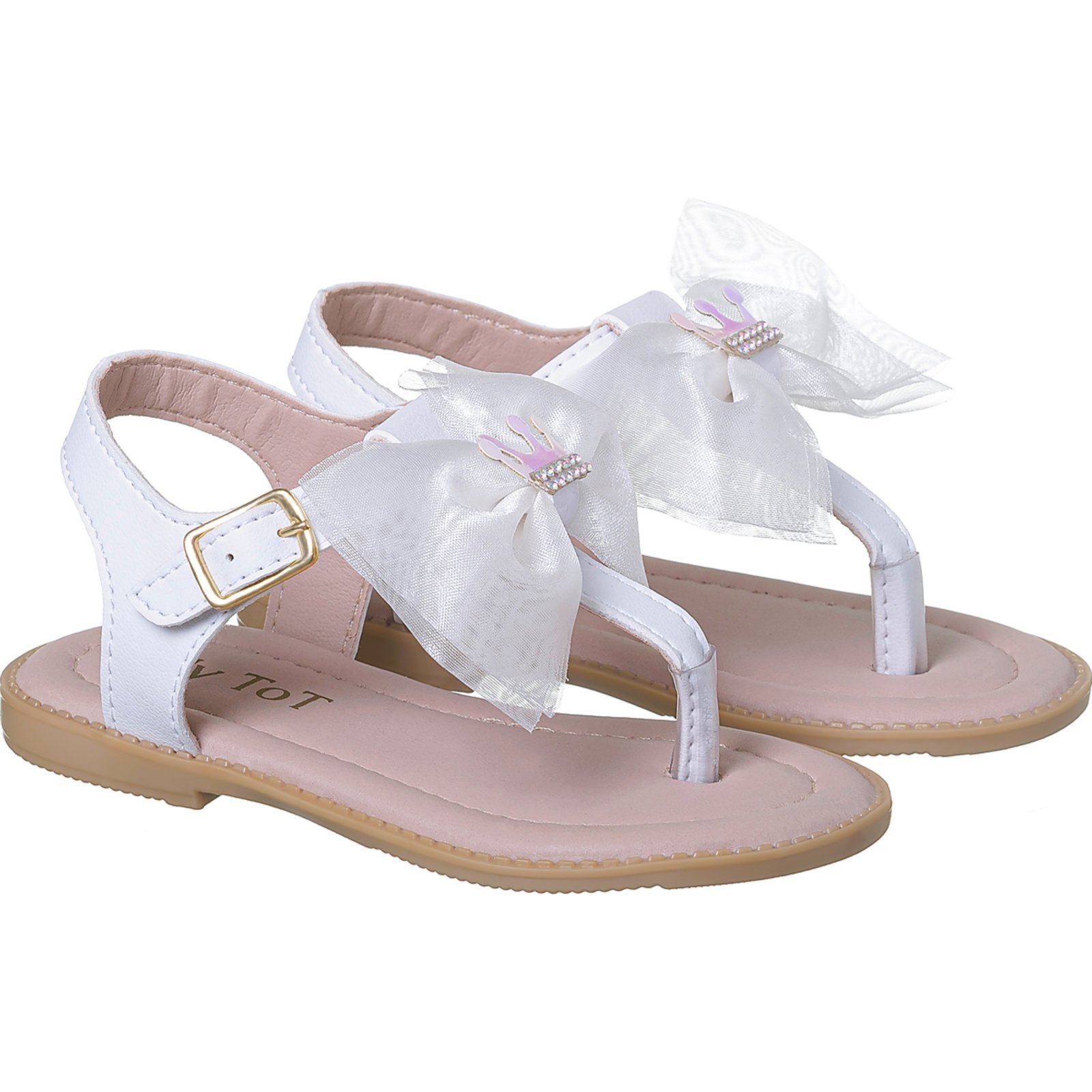 Infantil – Sandalia Feminina Confortável Antiderrapante Laço Coroa Princesa Branca