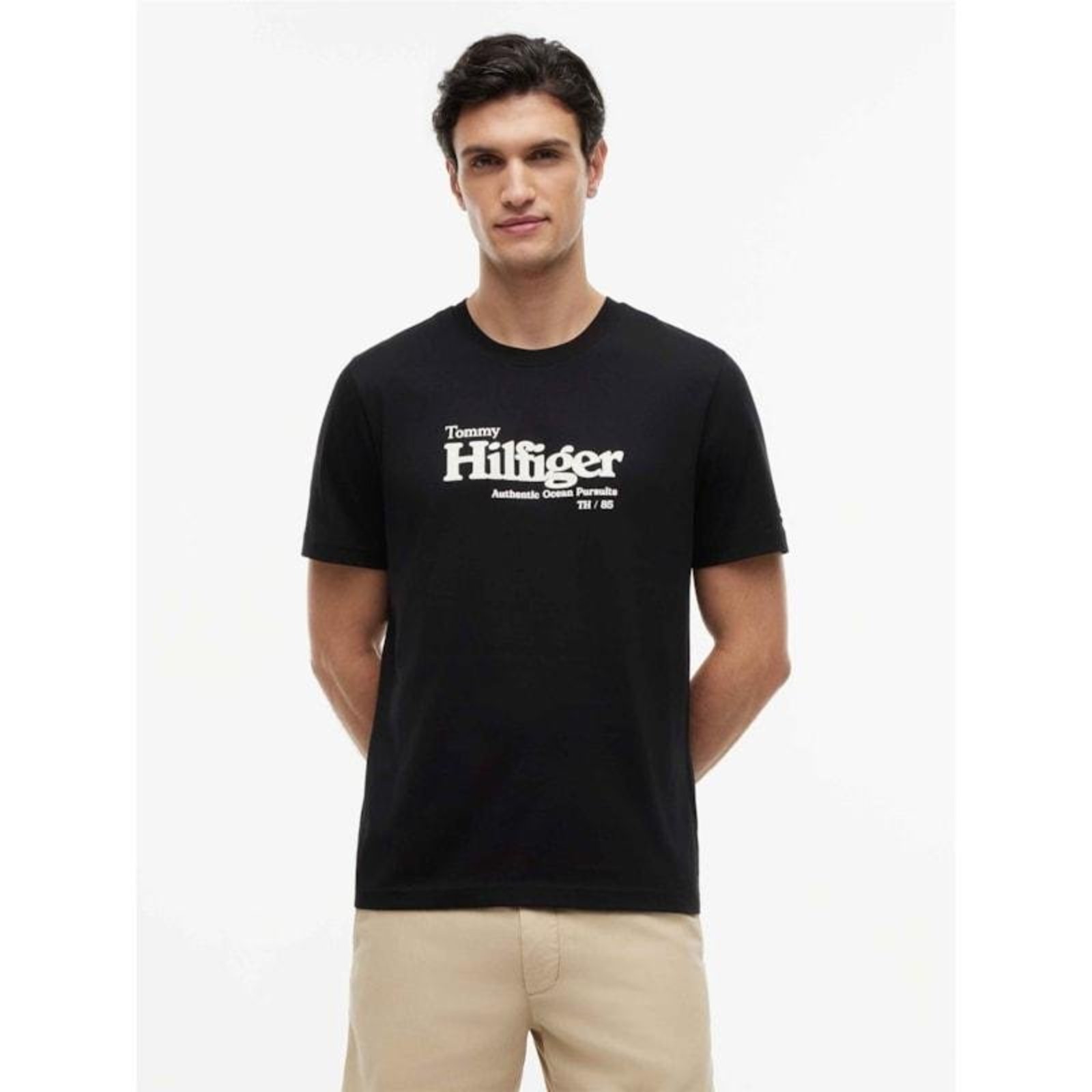 Camiseta Jersey com Logo Estampado Preto