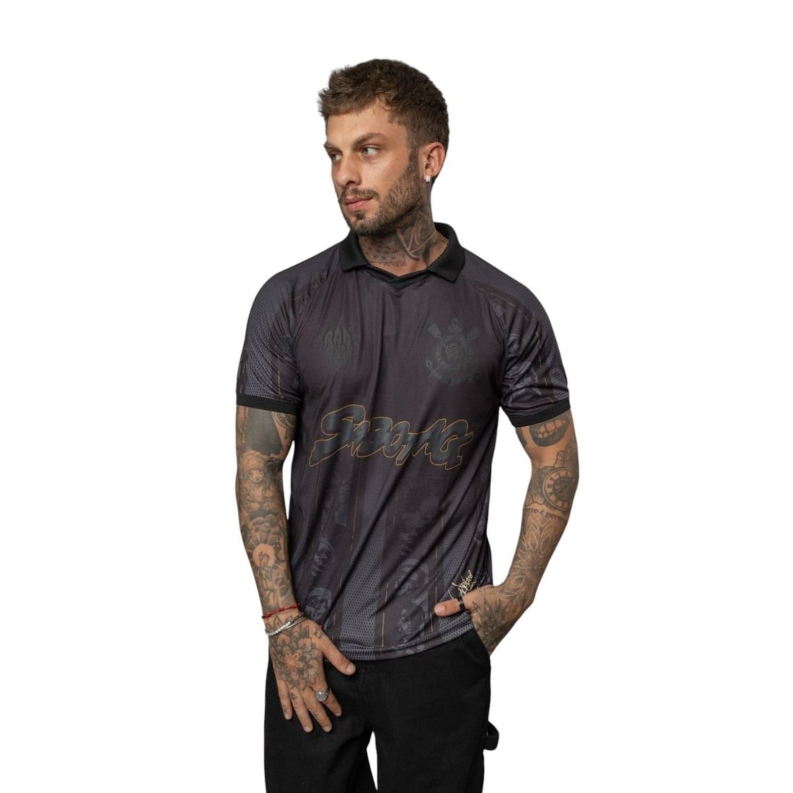 Camiseta Polo Esportiva Masculina Corinthians x Sabotage Preto