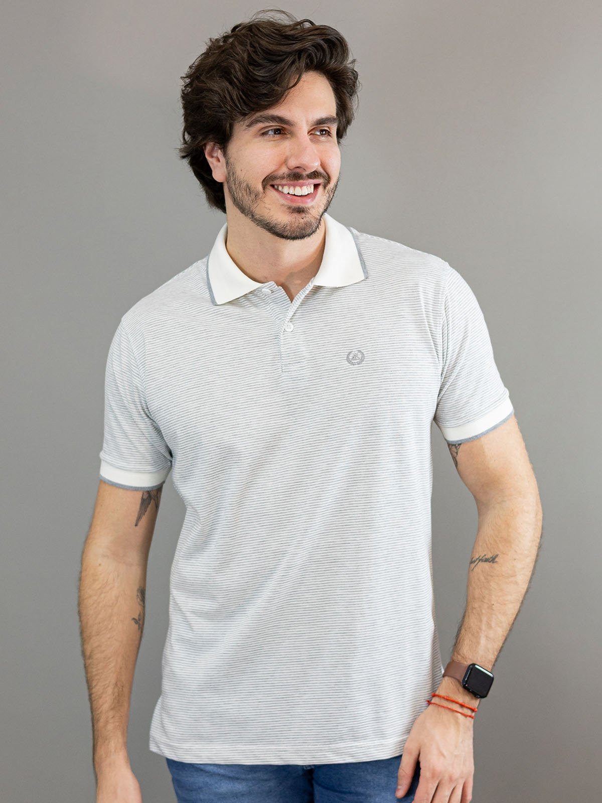 Camisa Polo Masculina Listrada Texturizada Manga Curta Anticorpus