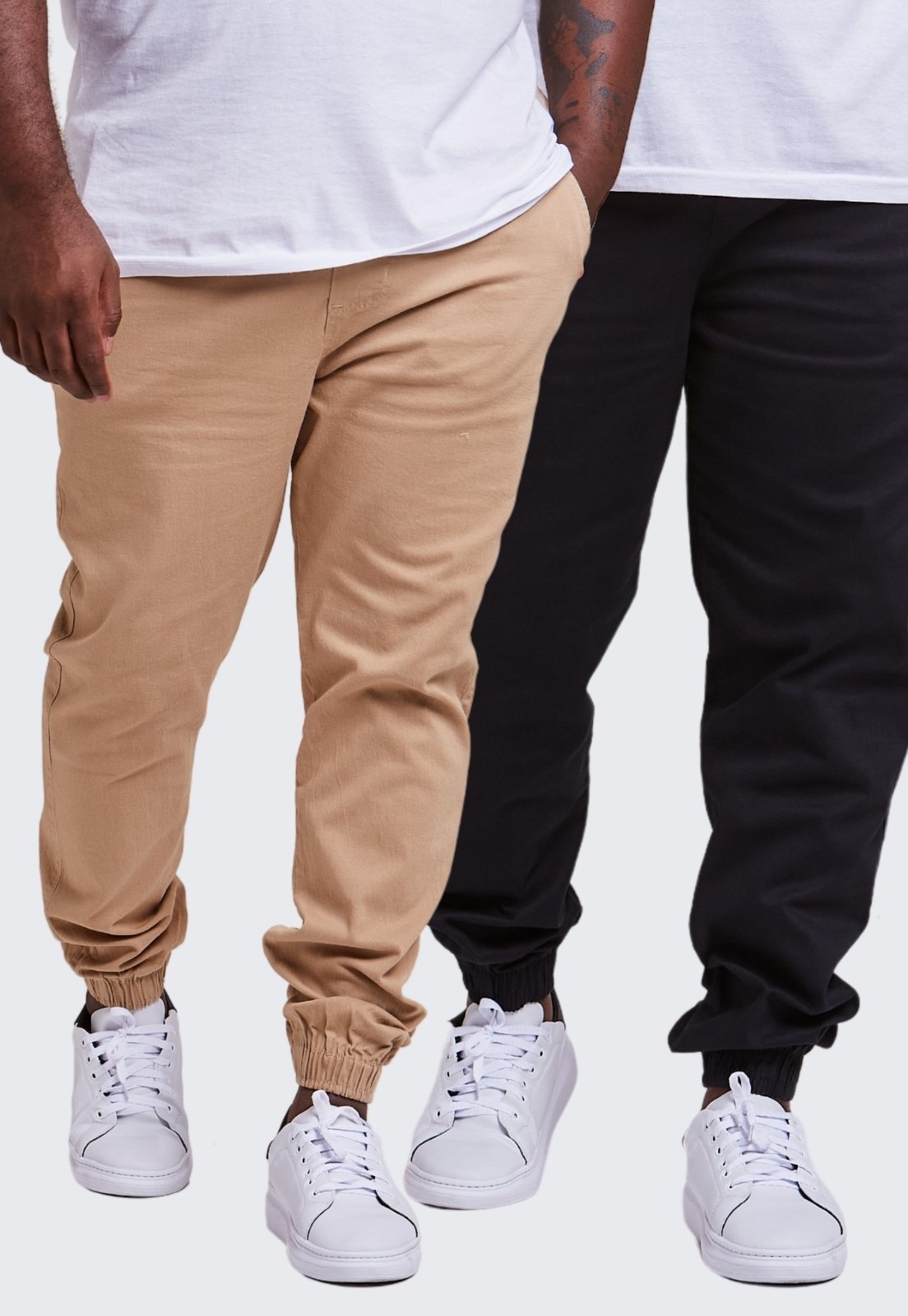 Kit 2 Calça Jogger Plus Size Masculina Com Punho Daze Modas Preto e Bege