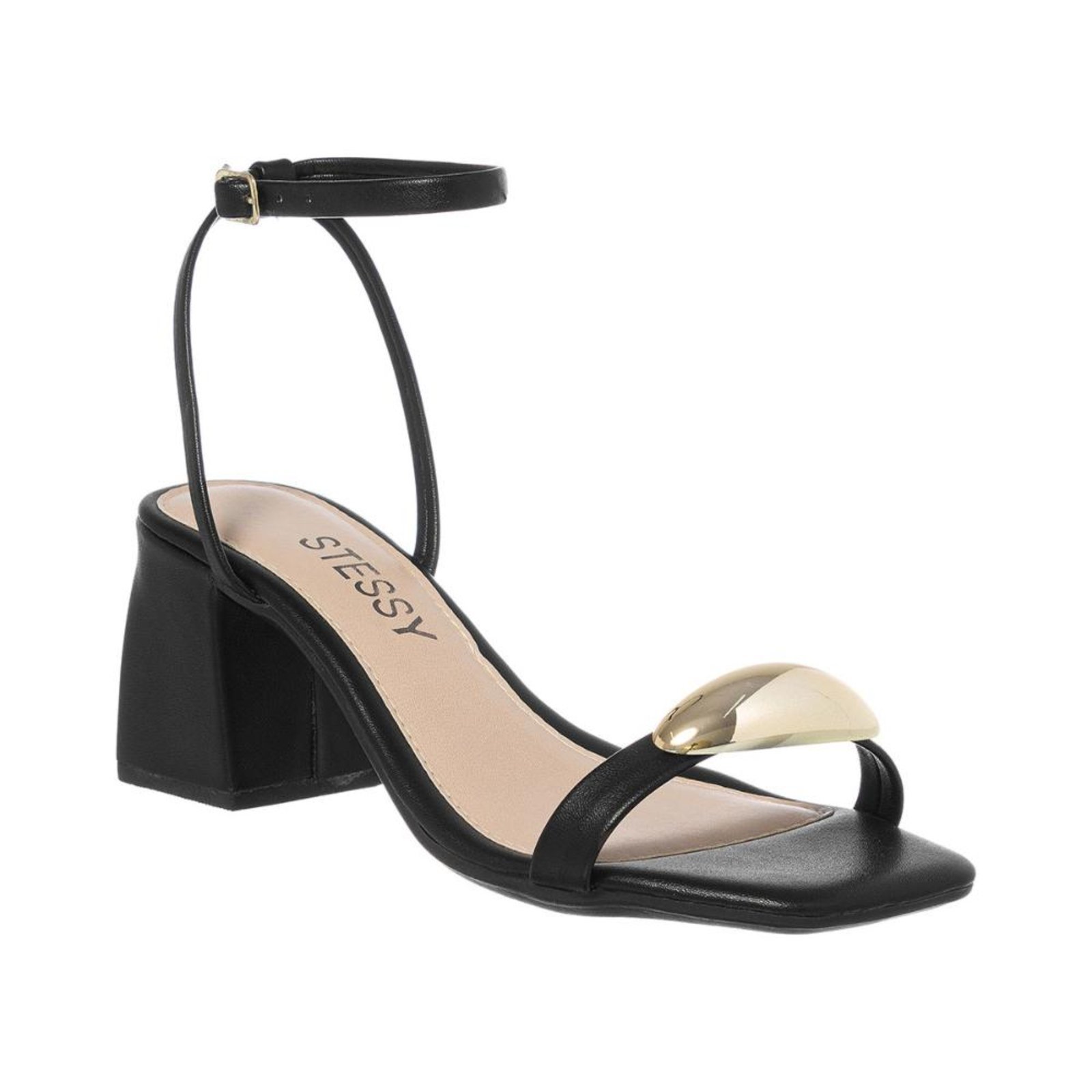 Sandália Feminina Casual Enfeite Metalizado Salto Baixo Moda Preto