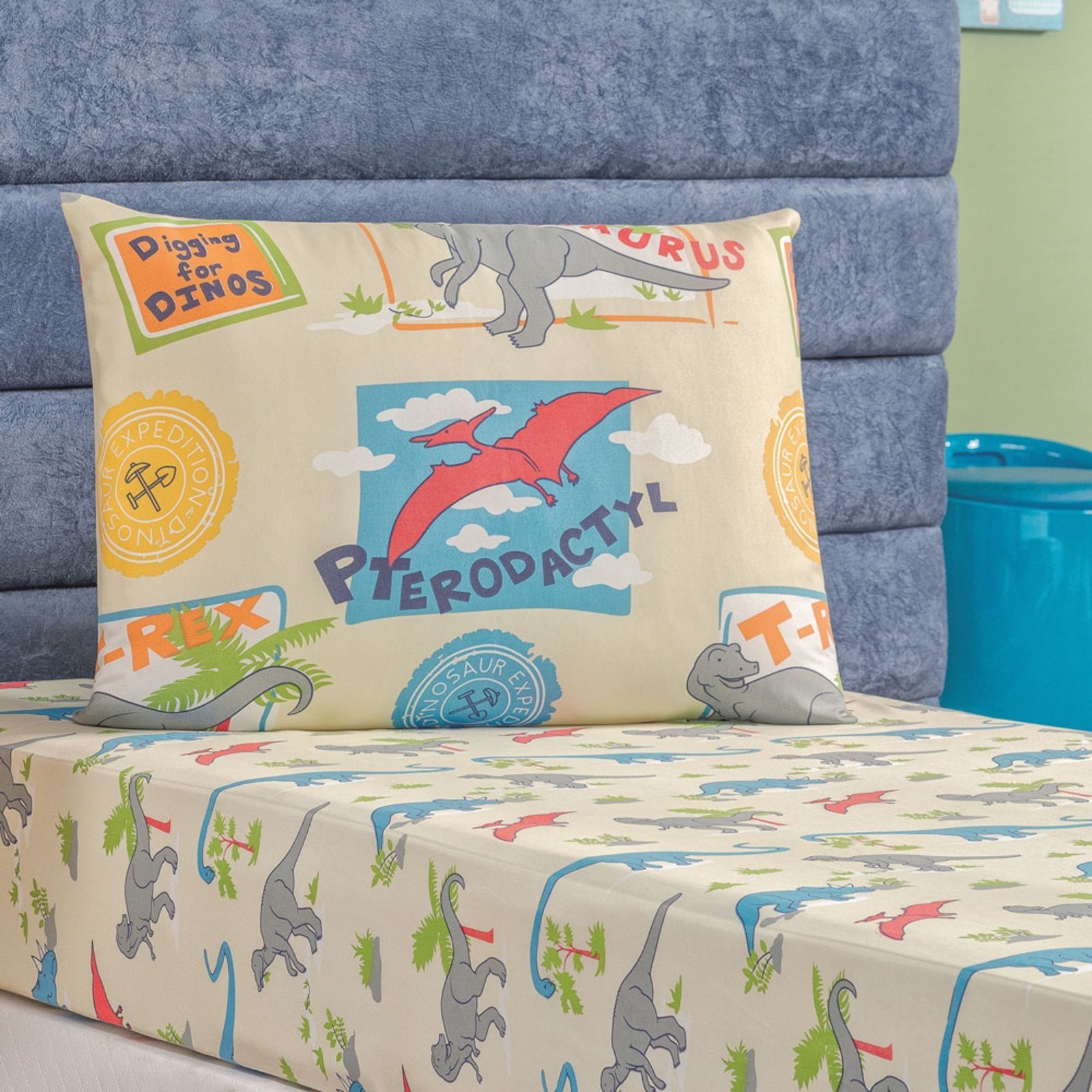 Jogo Cama Lençol Casa Scarpa Fantasy Solteiro Microfibra 2 Peças - Dinossauro - Palha