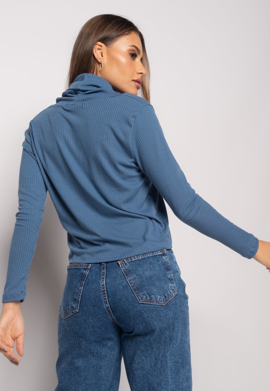 Vista 3 Blusa Golão Manga Longa Canelada Salvatore Fashion Jeans azul Salvatore Fashion azul