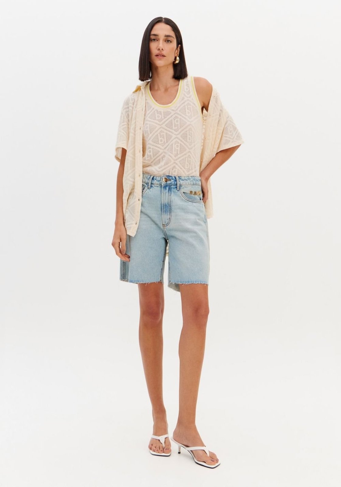 Bermuda Jeans Comfort Com Cintura Alta Sport Easy