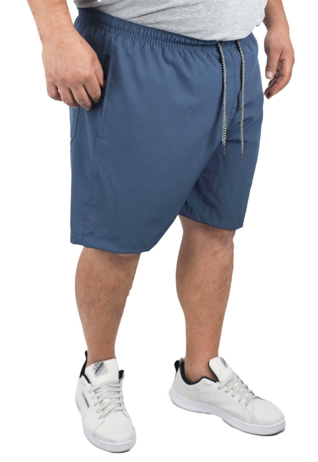 Short Bermuda Tactel Elastano Extra Grande Plus size Liso Azul