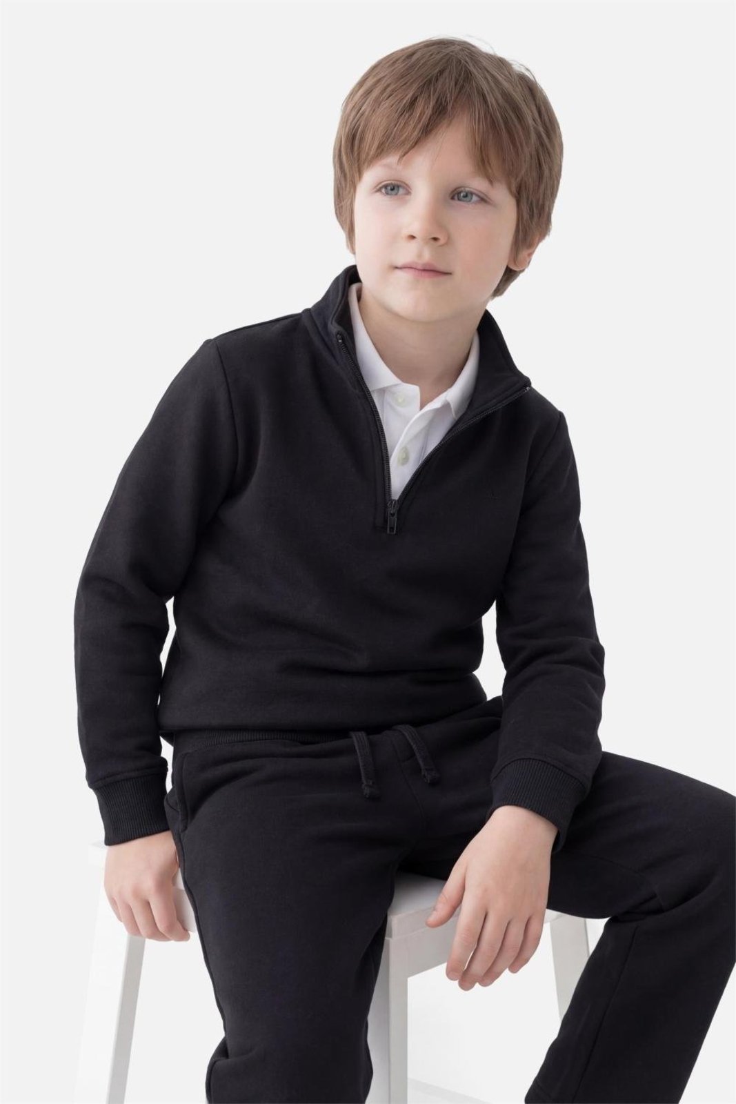 Infantil - Moletom Aramis Manga Longa Malha 1/2 Zíper Preto