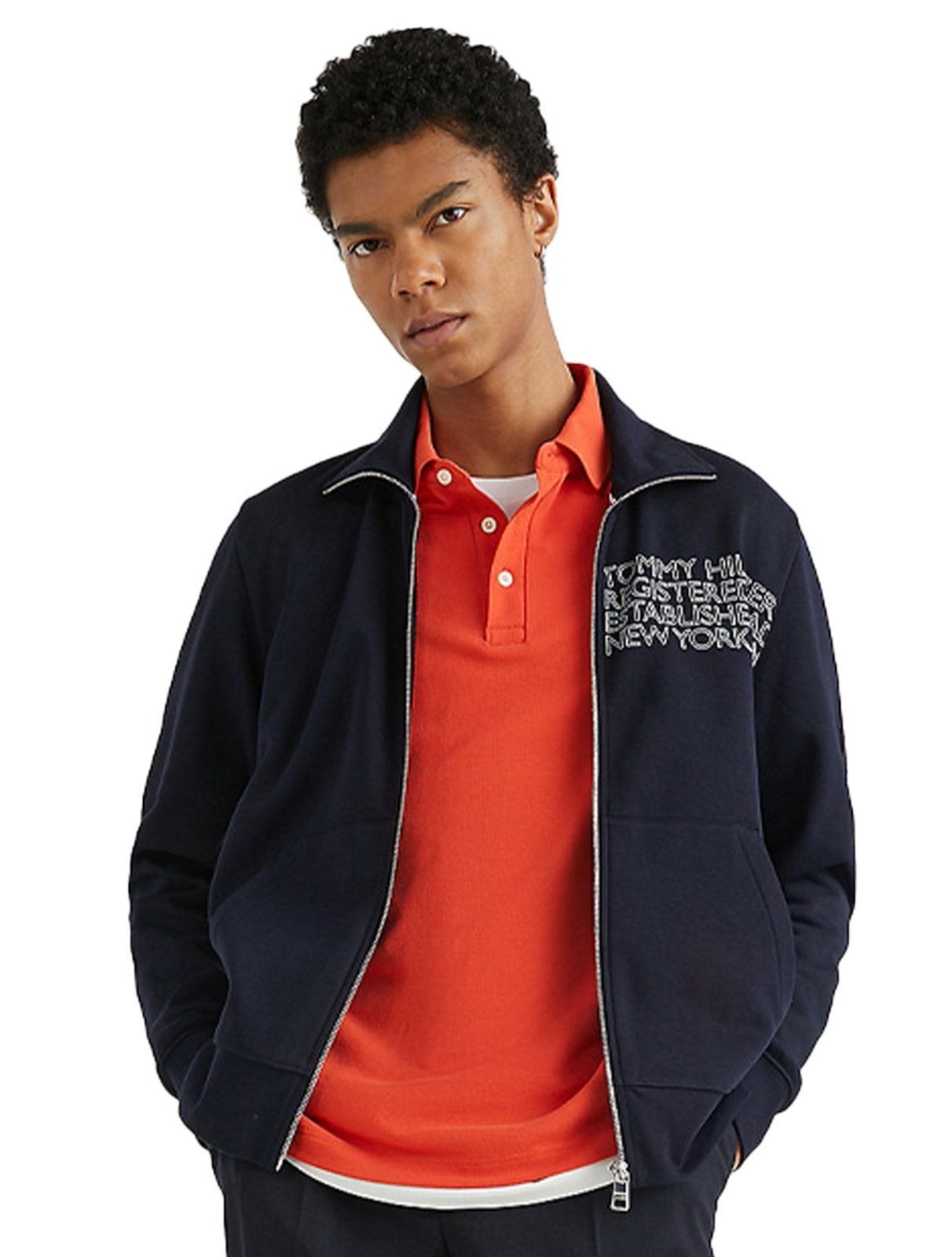 Moletom Tommy Hilfiger Masculina Badged Graphic Zip Through Azul Marinho