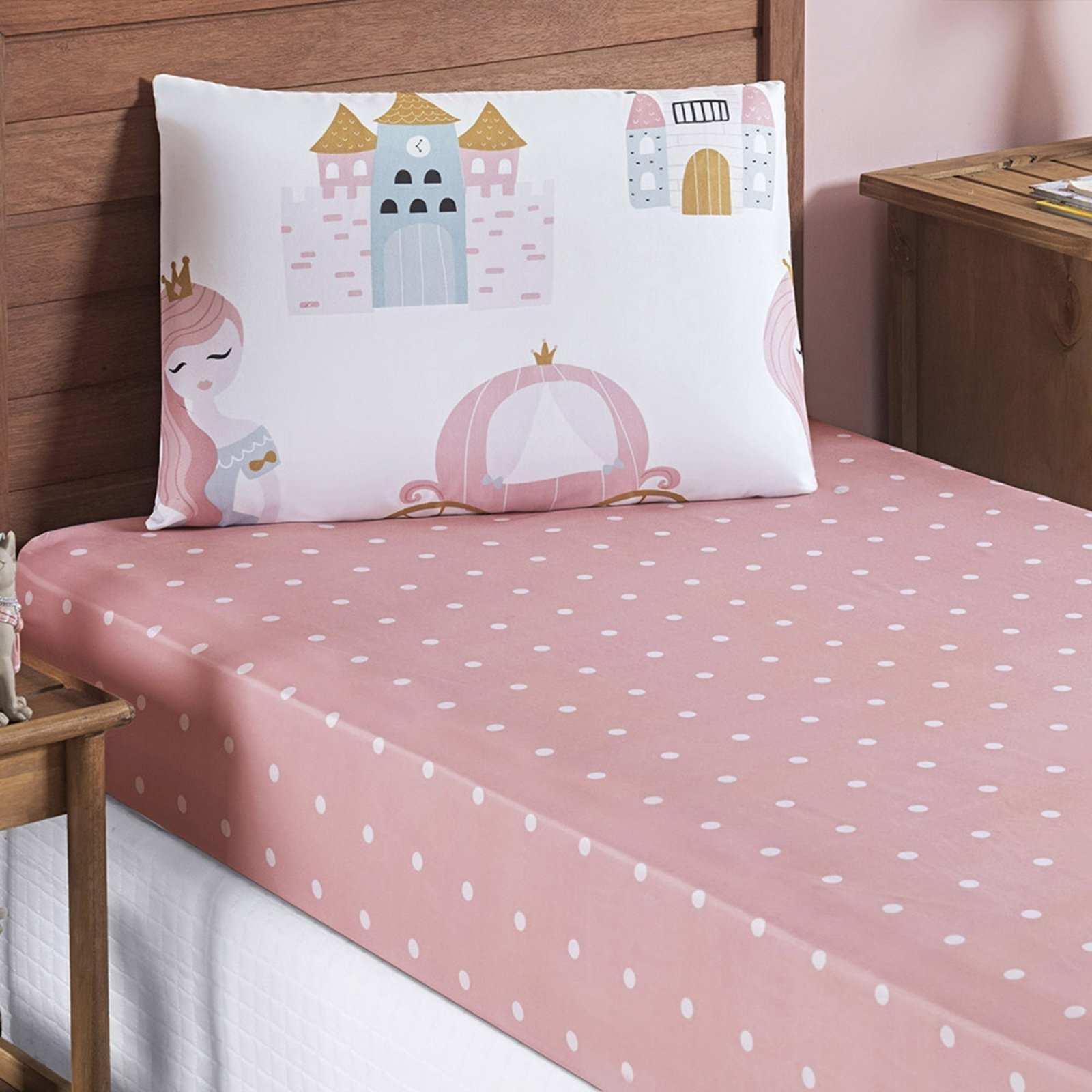 Jogo Cama Lençol Casa Scarpa Fantasy Solteiro Cama Quarto Microfibra 2 Peças Princesinha Rosa