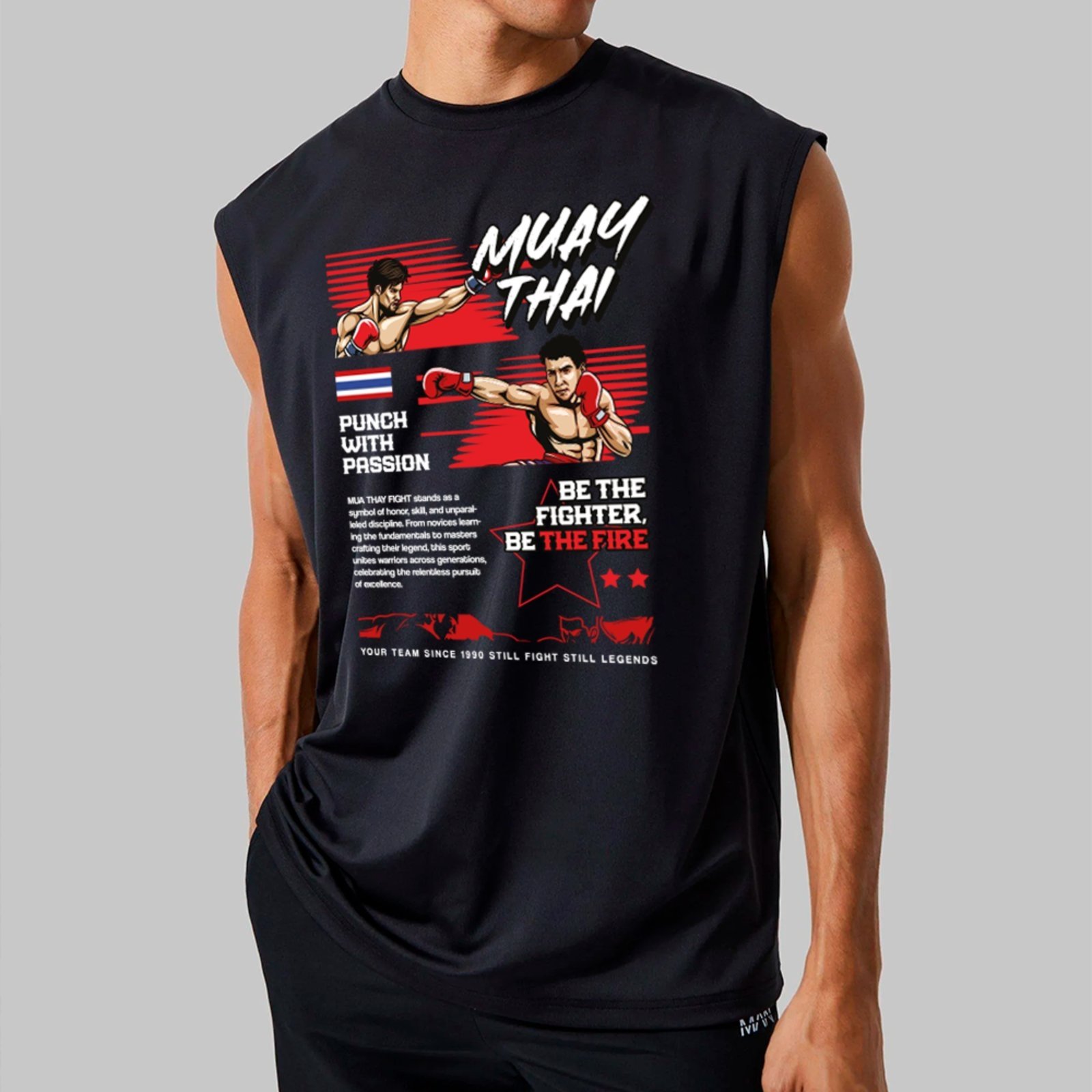 Camiseta Regata Machão Ousy Força e Foco Muay Thai Oversized Masculina Preto