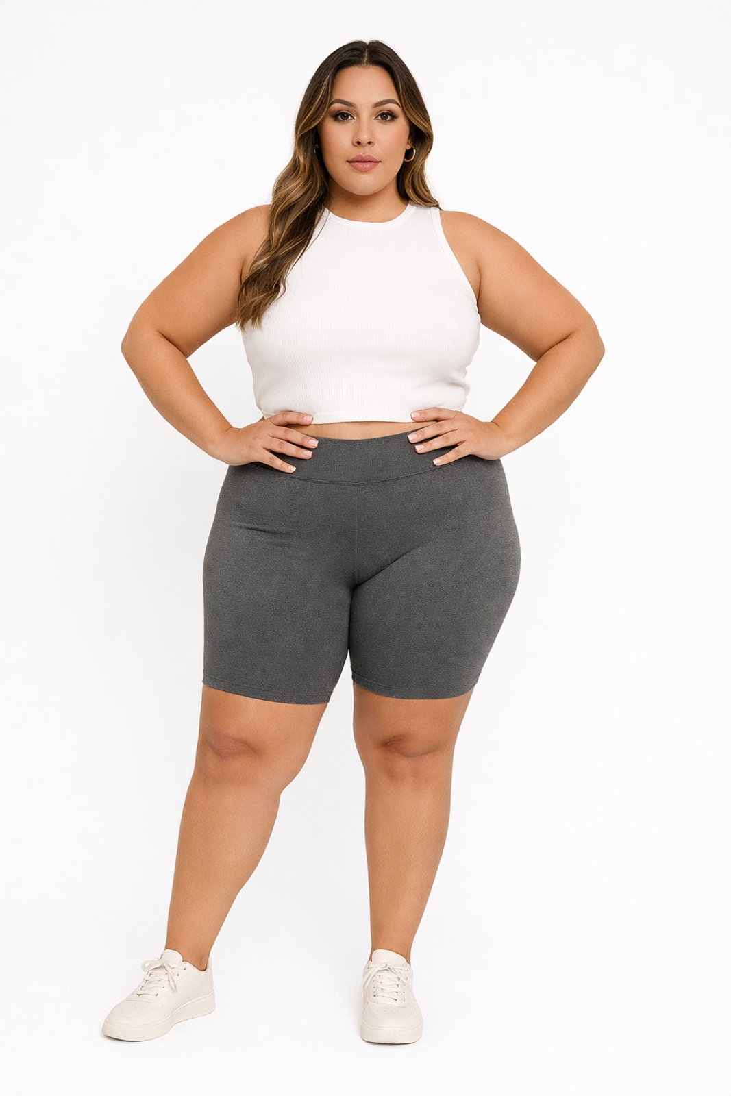 Vista 2 Short Legging D Bell Outlet Fashion Plus Size Cintura Alta Feminino Suplex Zero Transparência azul D BELL OUTLET FASHION azul