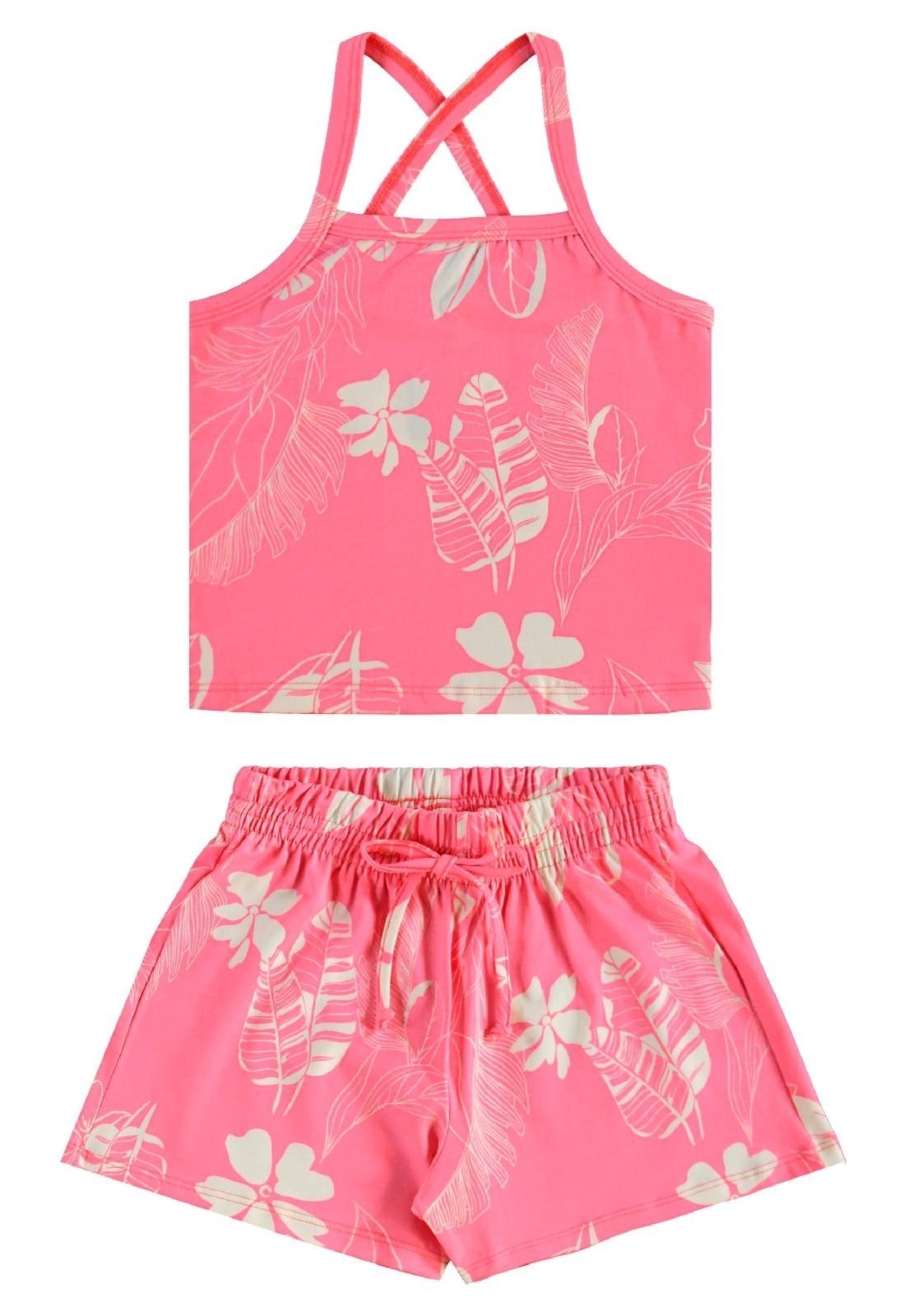 Infantil - Conjunto Regata Cropped e Short Bee Loop Rosa