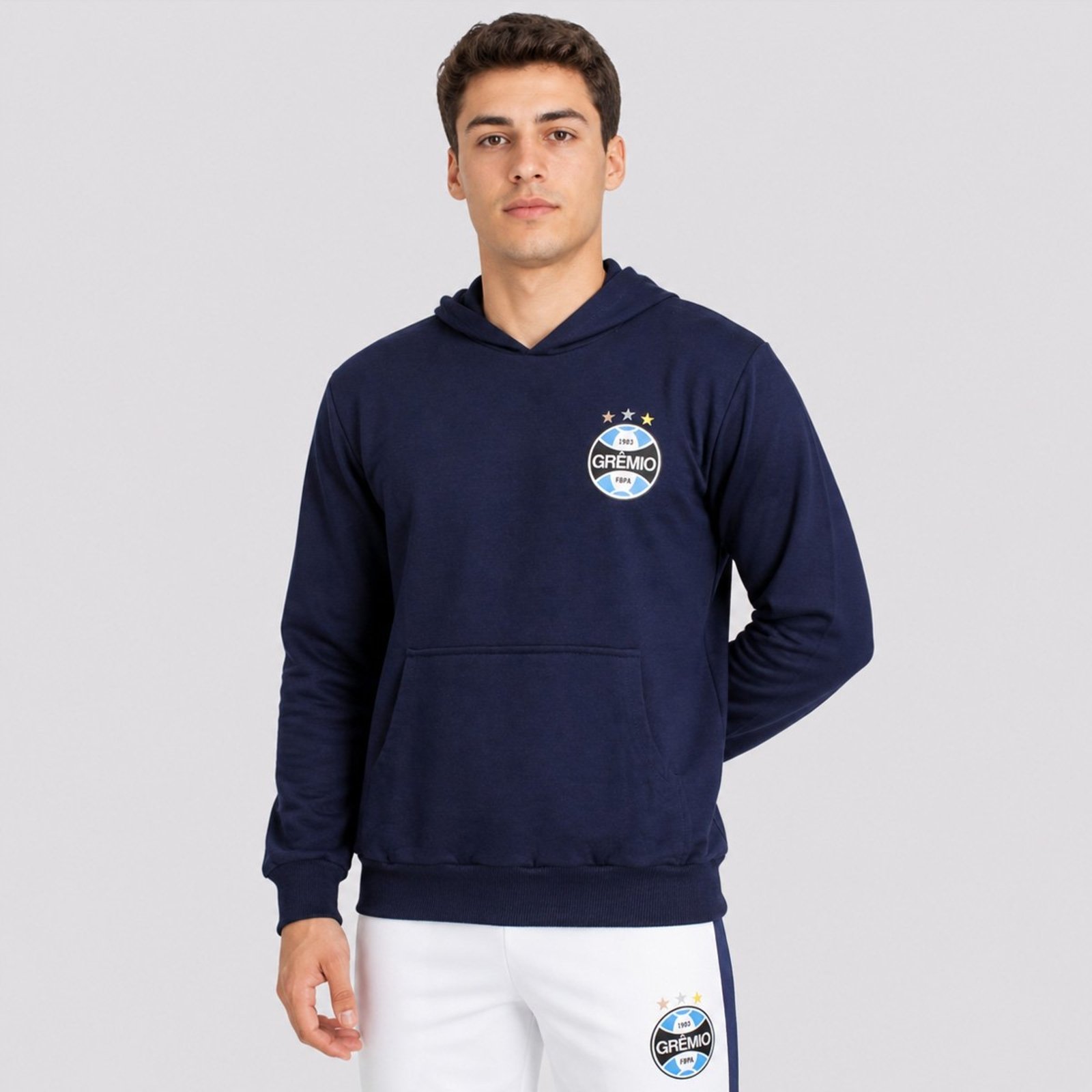 Moletom Grêmio Canguru Azul Logo Escudo