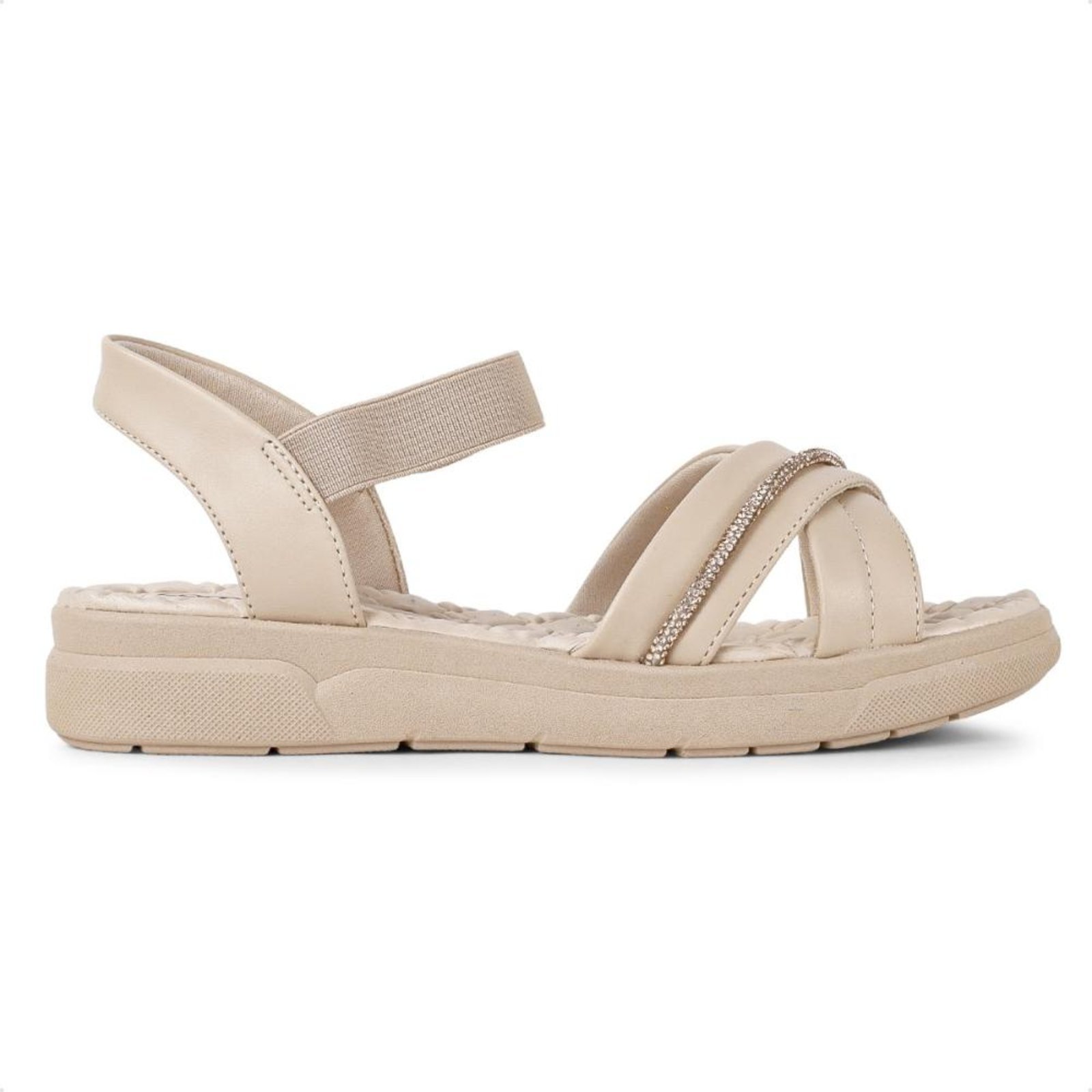 Sandália Comfortflex Elastic Strass Feminina Bege