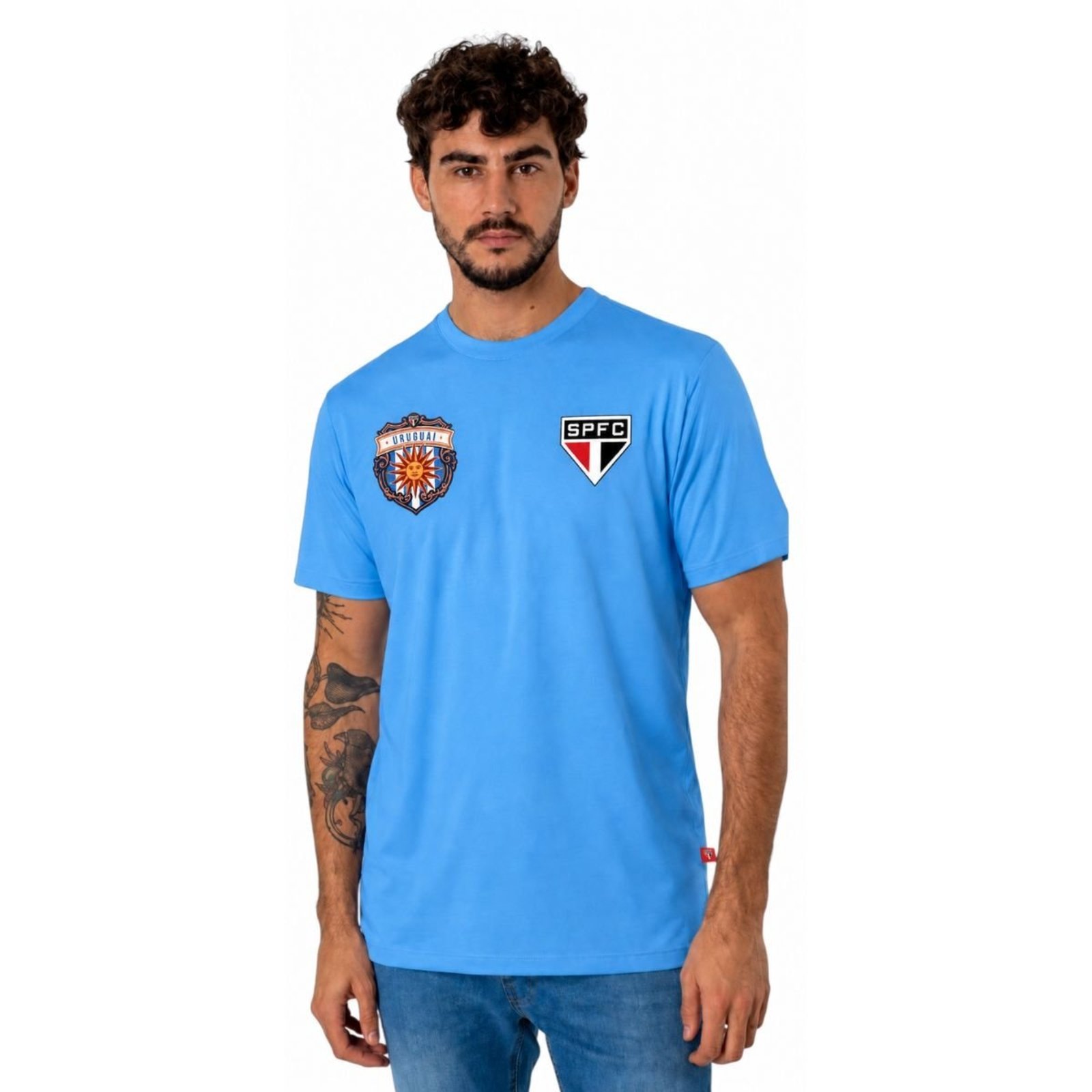 Camiseta Masculina São Paulo Surf Center Algodão Uruguai Azul