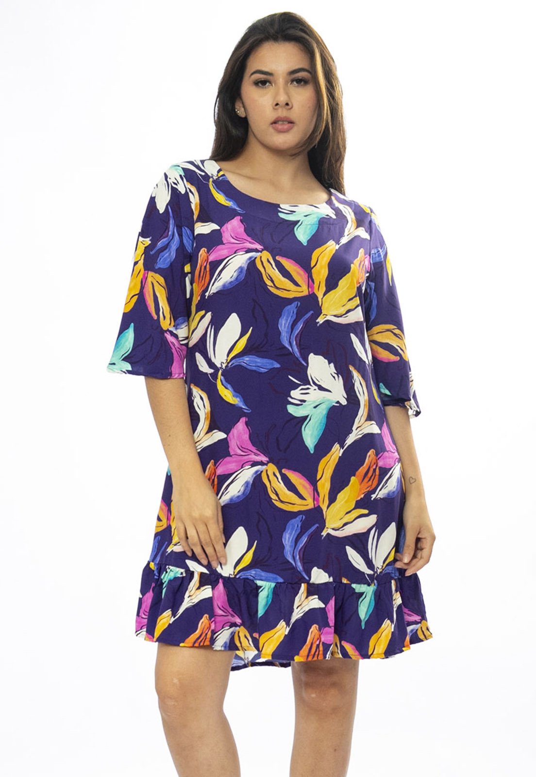 Vista 3 Vestido Amazonia Vital Curto Viscose Estampa étalas ao Vento Amazonia Vital amarelo/estampado/laranja/verde