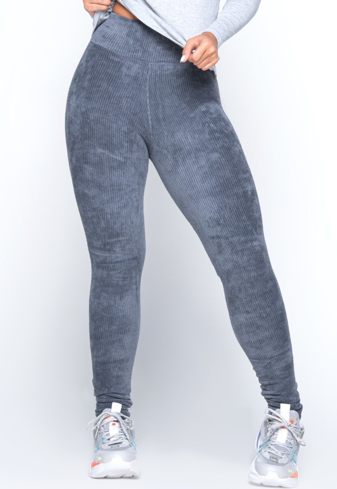 Calça Bravaa Store Legging Feminina Veludo Cotelê Cintura Cos Alta Frio 133 Cinza