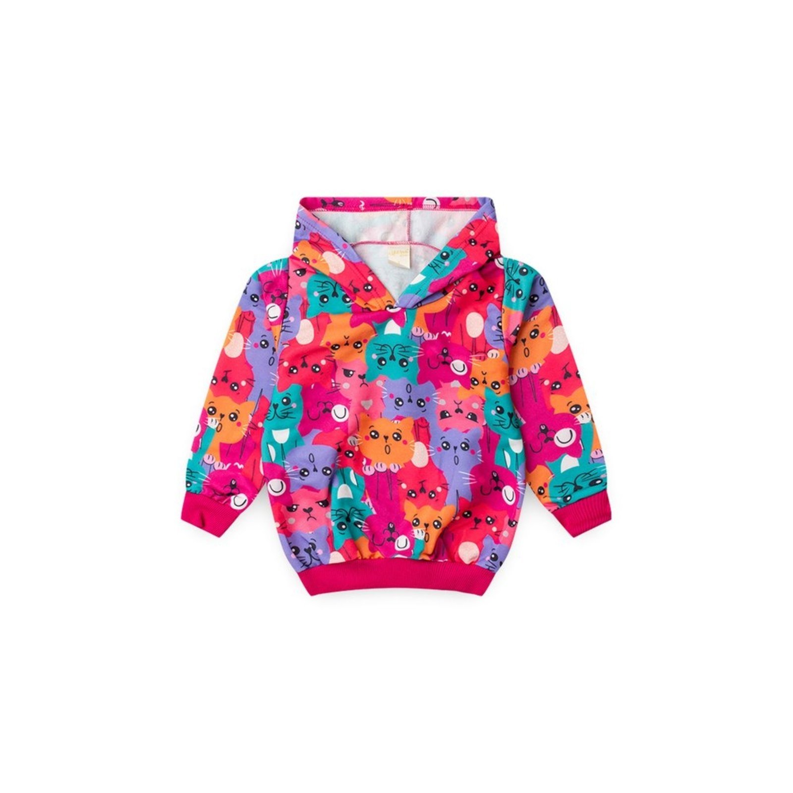Vista 2 Infantil - Blusão Inverno Menina Pink Com Capuz em Moletom Gatinhos Coloridos Molekada rosa pink Molekada rosa pink