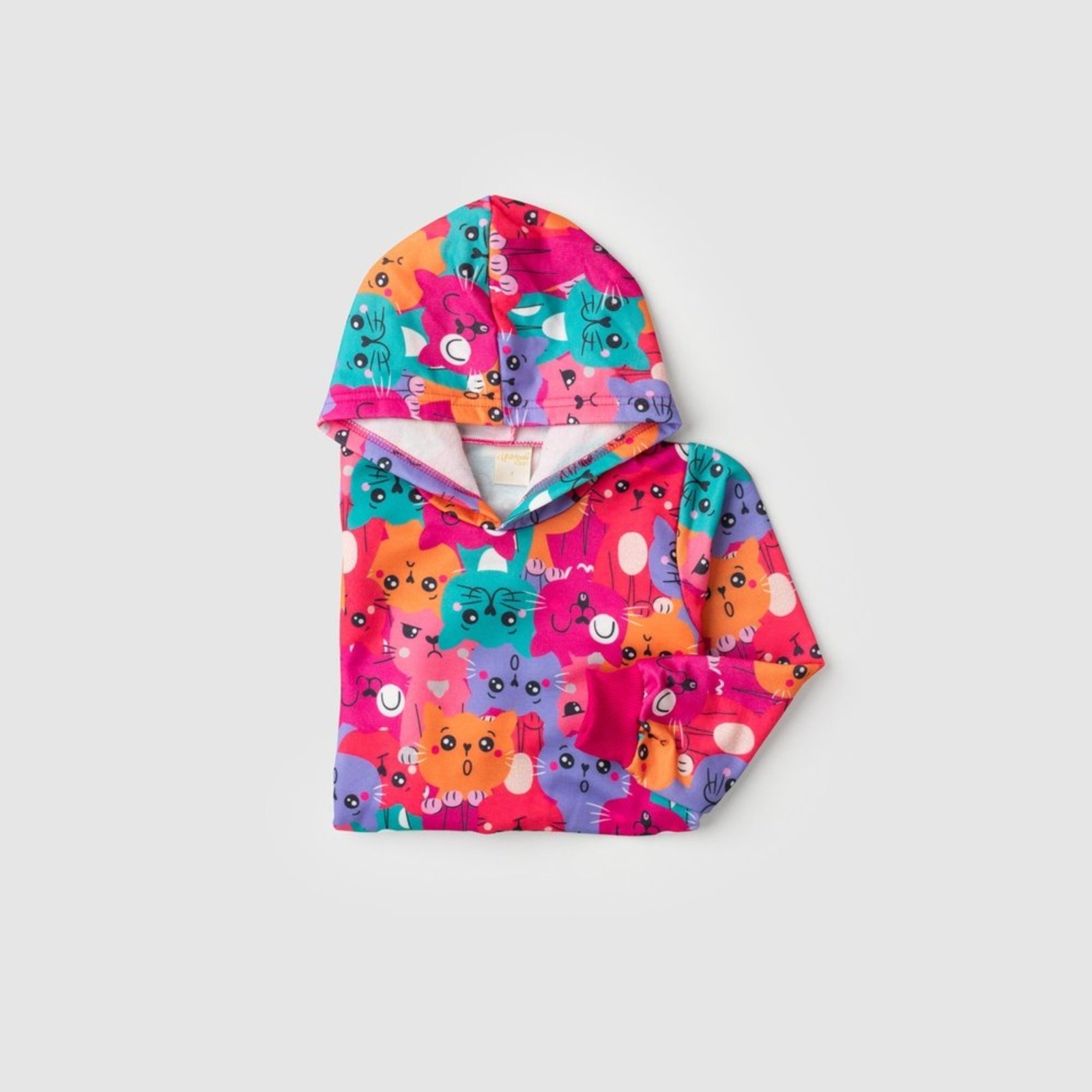 Vista 3 Infantil - Blusão Inverno Menina Pink Com Capuz em Moletom Gatinhos Coloridos Molekada rosa pink Molekada rosa pink
