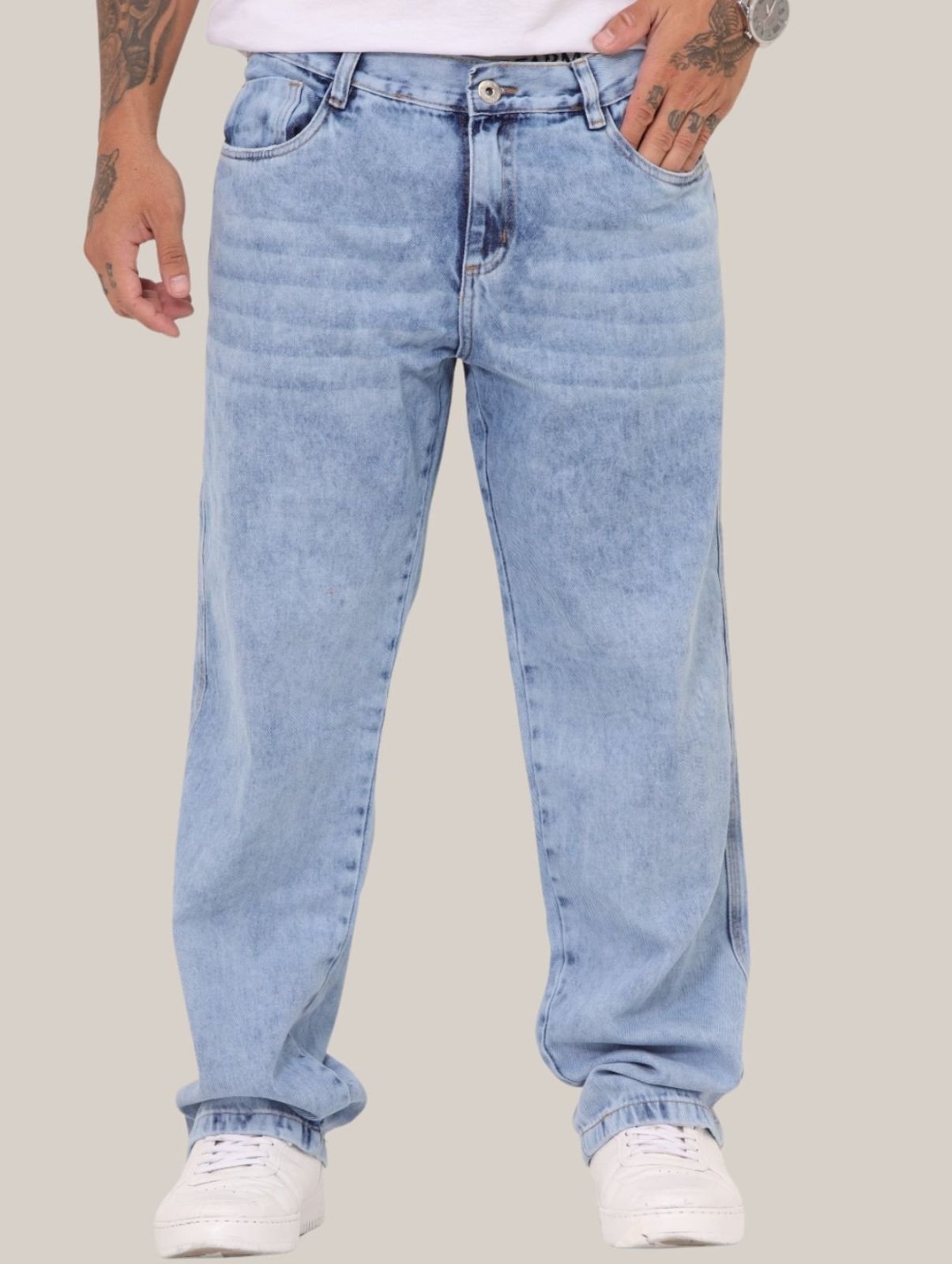Calça Alleppo Jeans Masculina Azul Clara Estonada