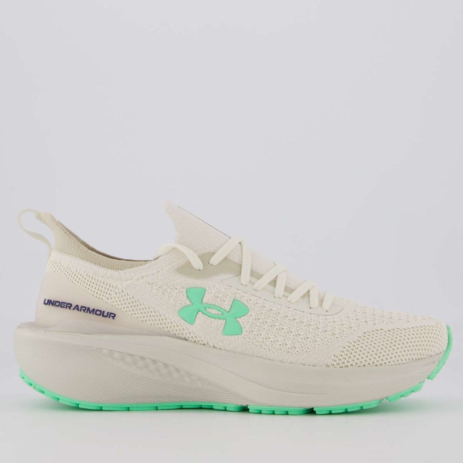 Vista 2 Tênis Under Armour Charged Quicker 2 Bege e Verde bege verde Under Armour bege verde