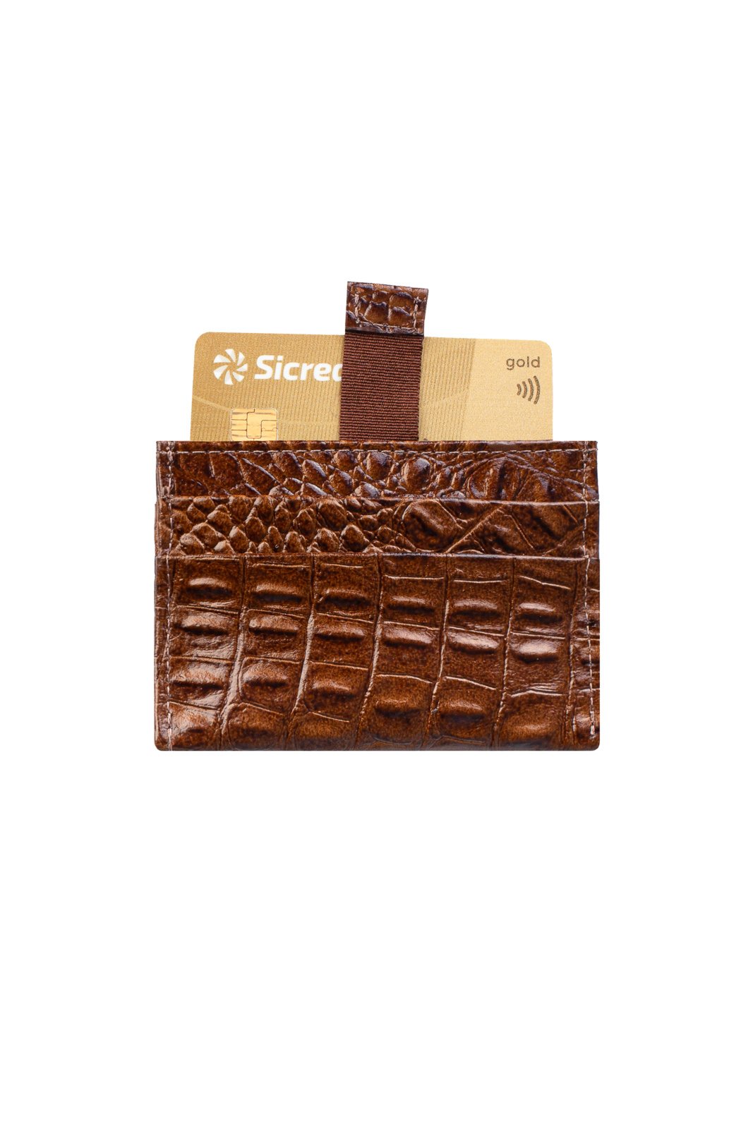 Vista 3 Porta cartões de couro croco Ianna 8x10cm - Whisky Andrea Vinci preto