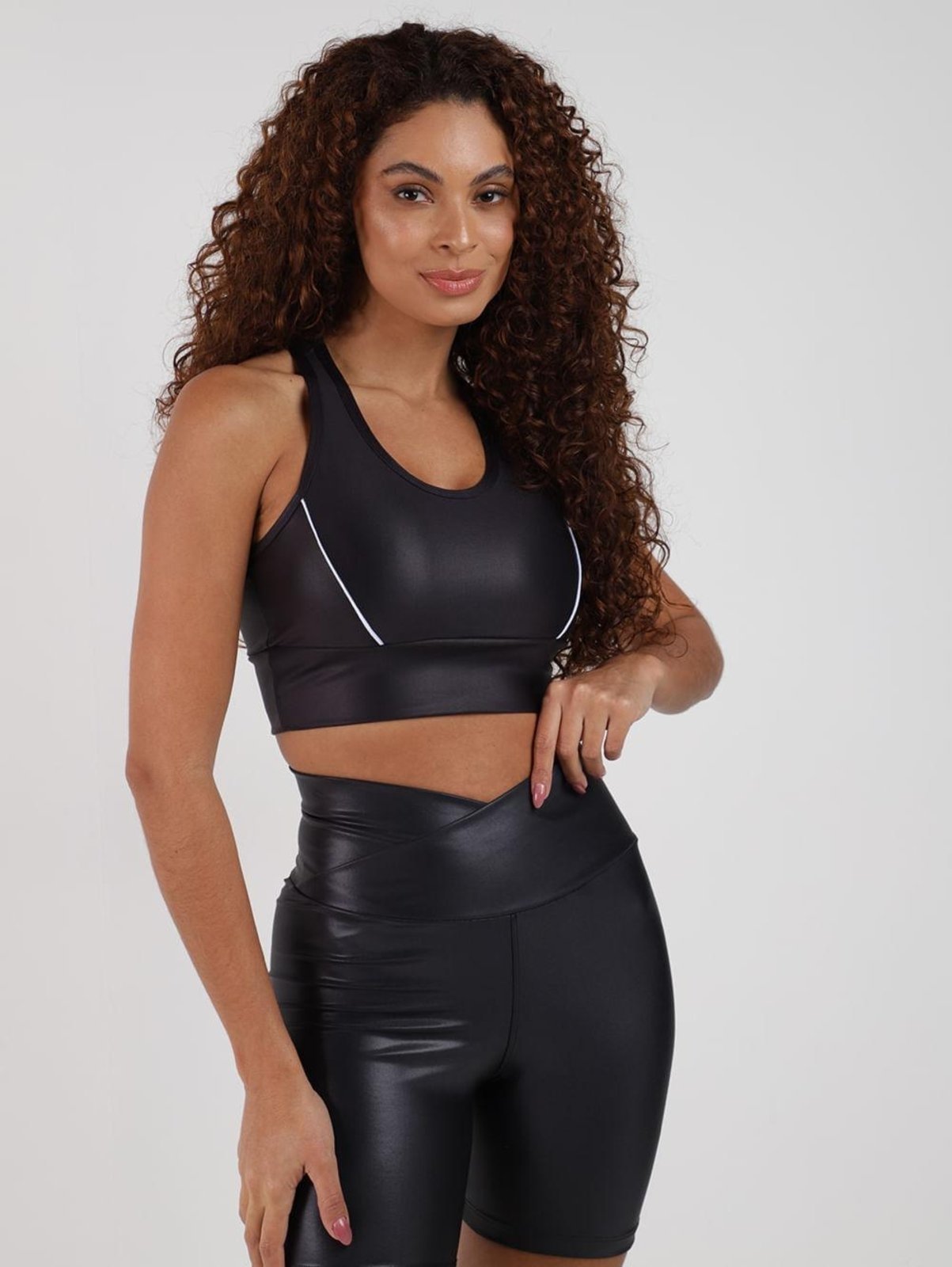 Top Fitness Cirrê Vels Feminino PRETO/PRETO/BRANCO