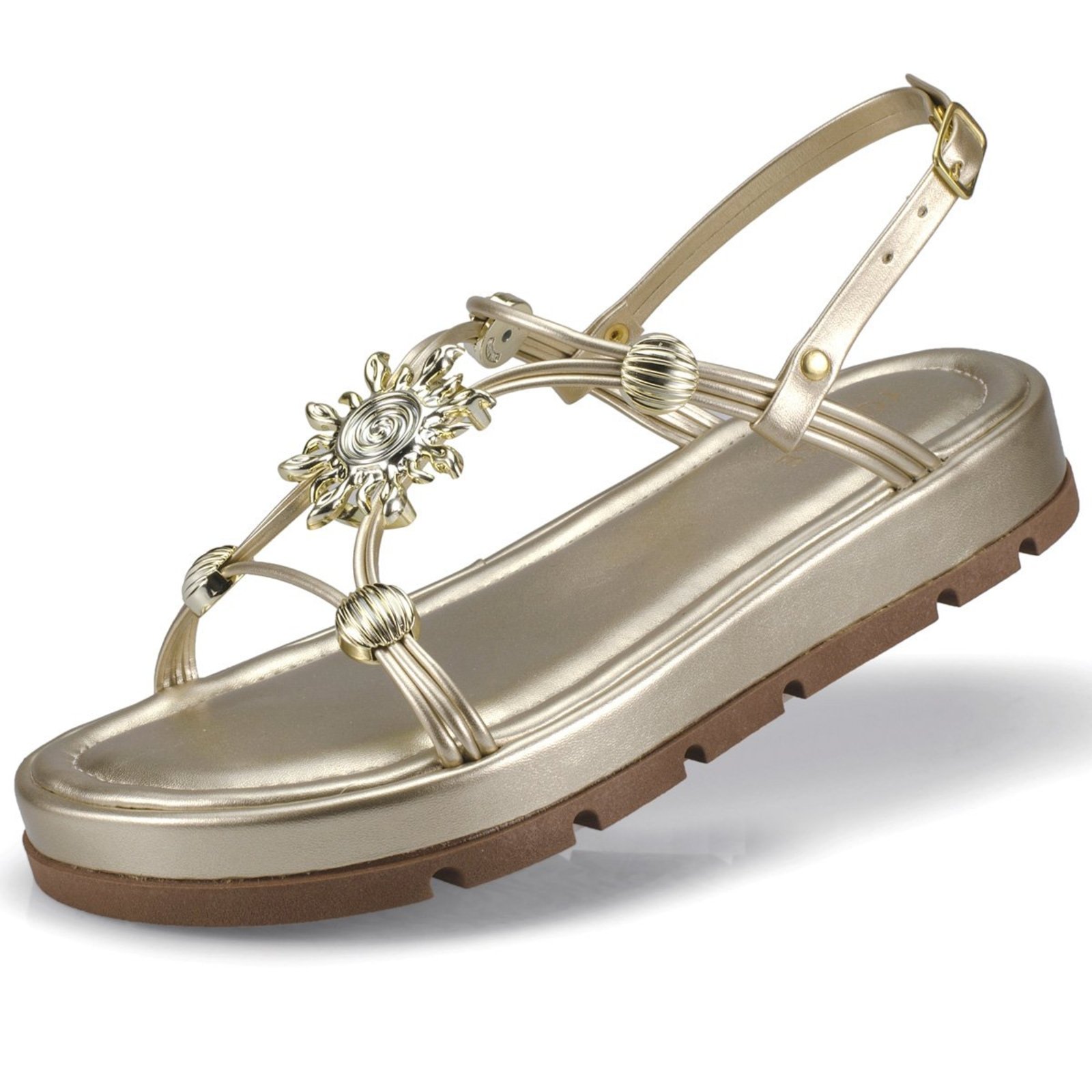 Rasteira Feminina Papete Flatform Com Aplique Metálico Sol 52-157 Ouro