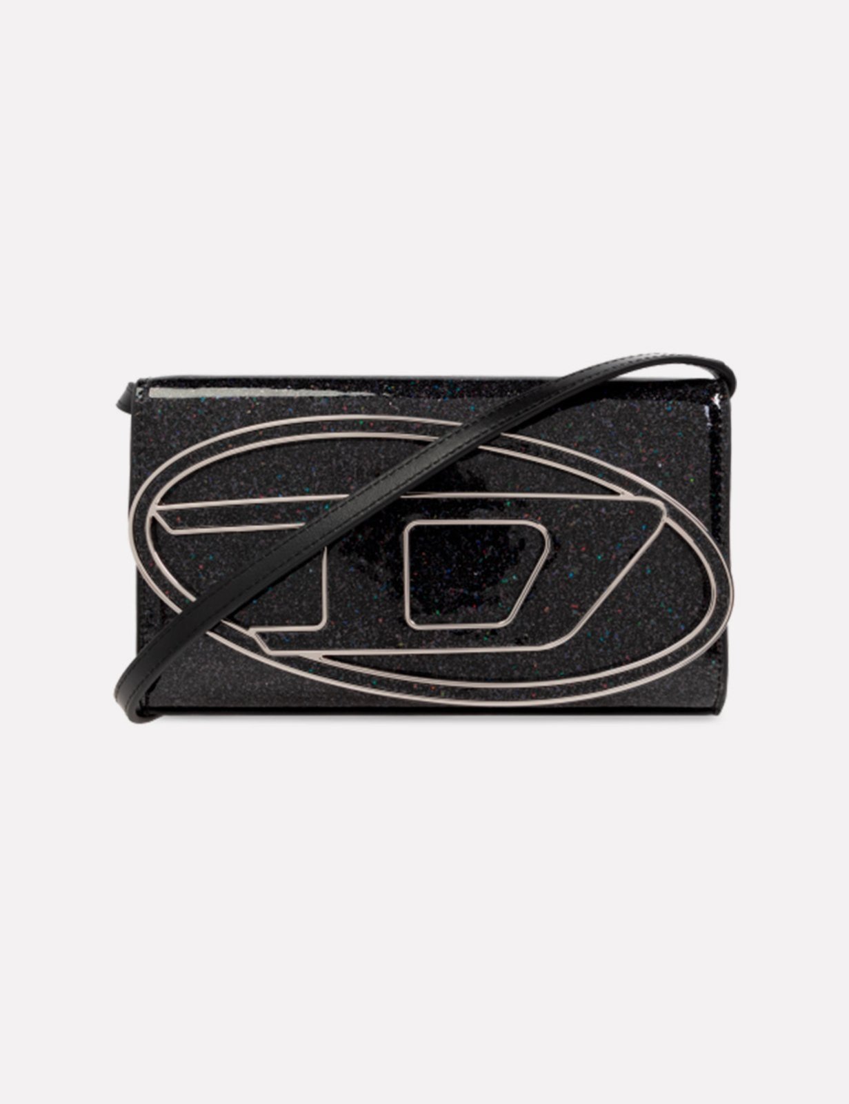 Vista 2 Bolsa Carteira Diesel DR Wallet Strap Preta Glitter preto Diesel preto
