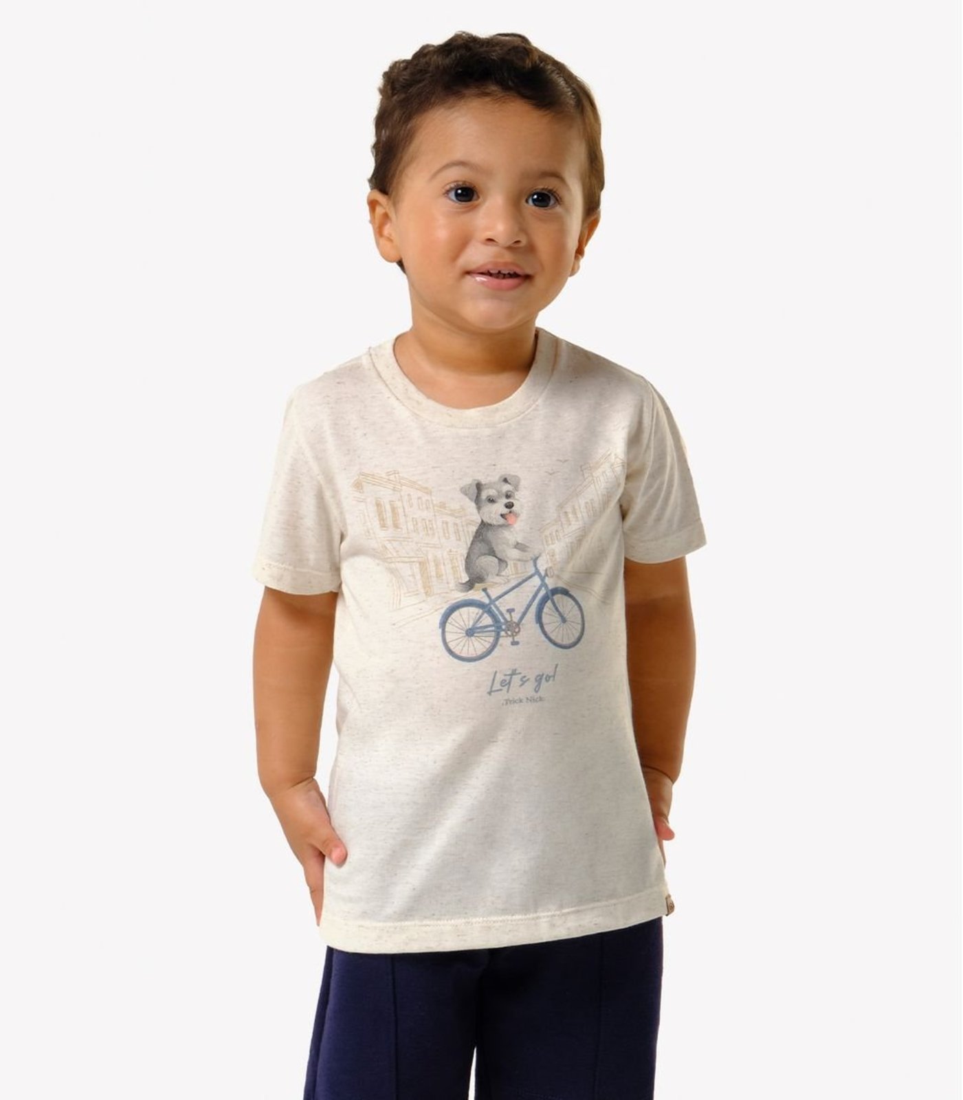 Infantil - Camiseta Meia Malha Estampa Trick Nick Bege