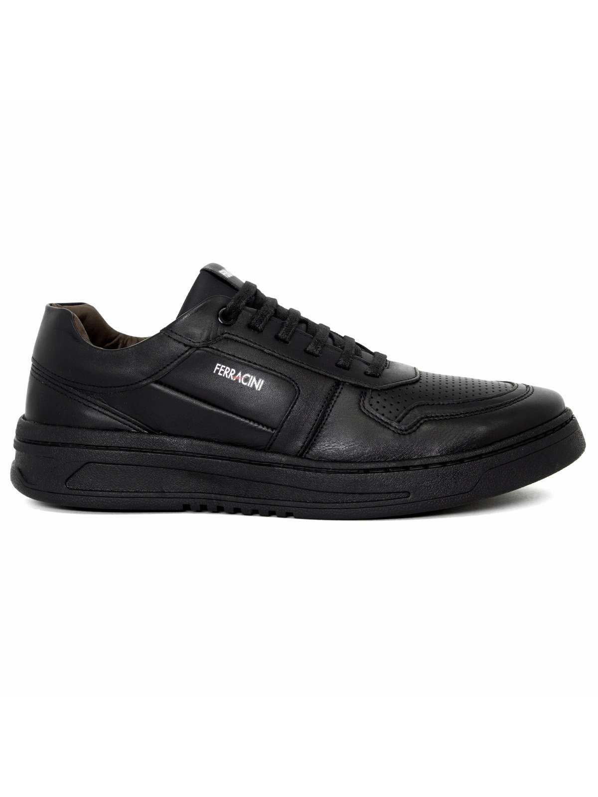 Tênis Sneaker Ferracini 24h Quest Couro com Cadarço Confortável Arredondado Preto All Black