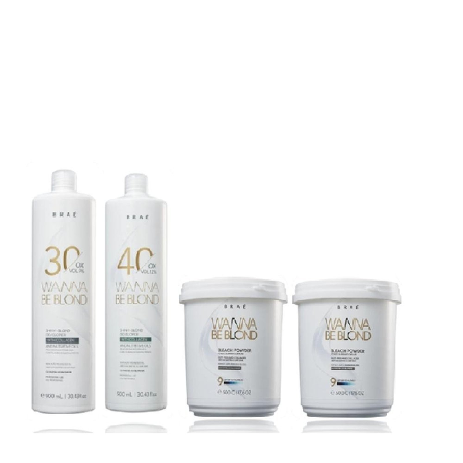 Vista 2 BRAE Wanna Be Blond Água Oxigenada 30 Volumes 900ml+Água Oxigenada 40v 900ml+2 Pó Descolorante 500g multicolorido BRAÉ multicolorido